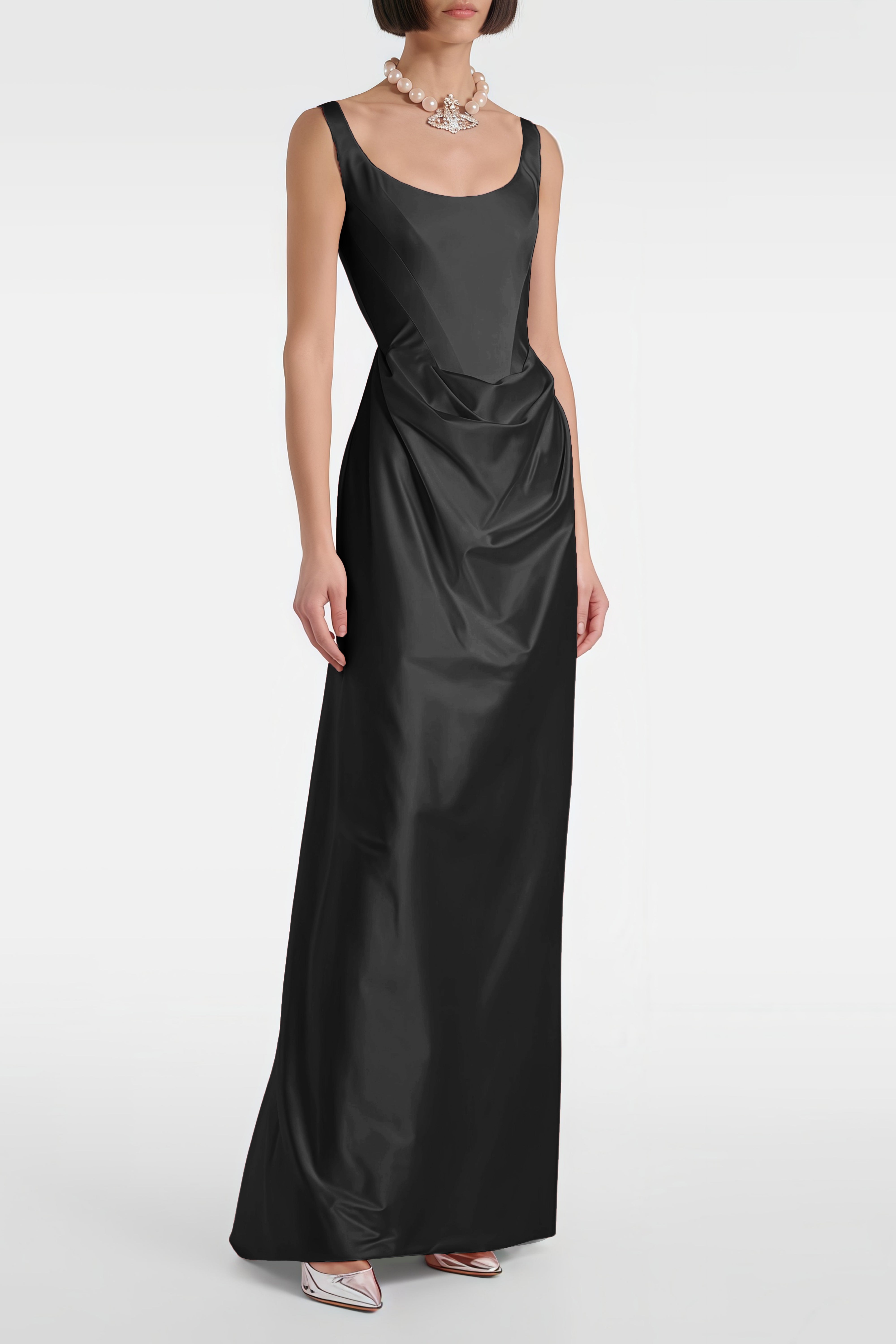 Fiona Black Satin Square Neck Maxi Dress (Final Sale-US Only)