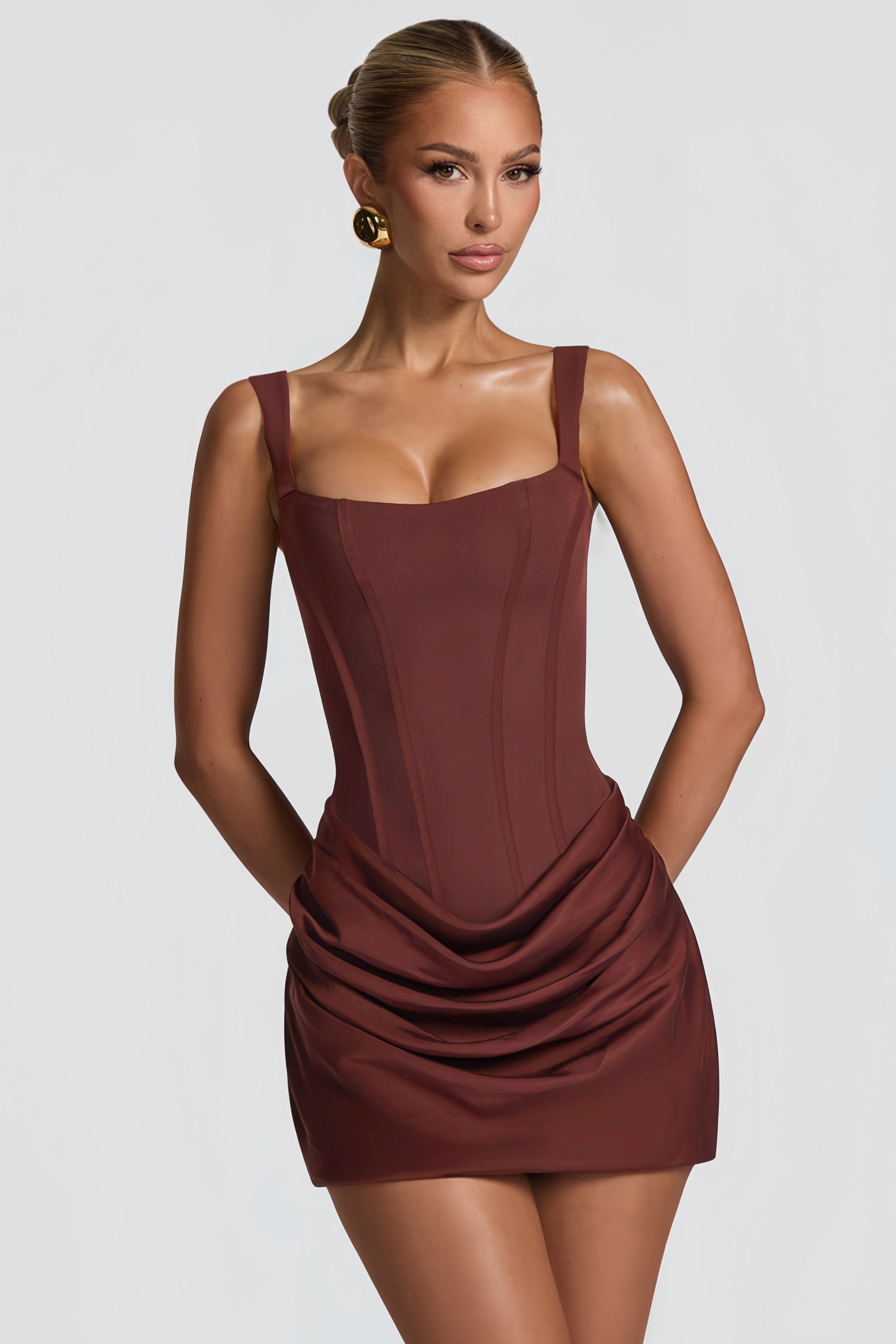 Paulette Brown Ruched Bodycon Mini Dress (Final Sale-US Only)