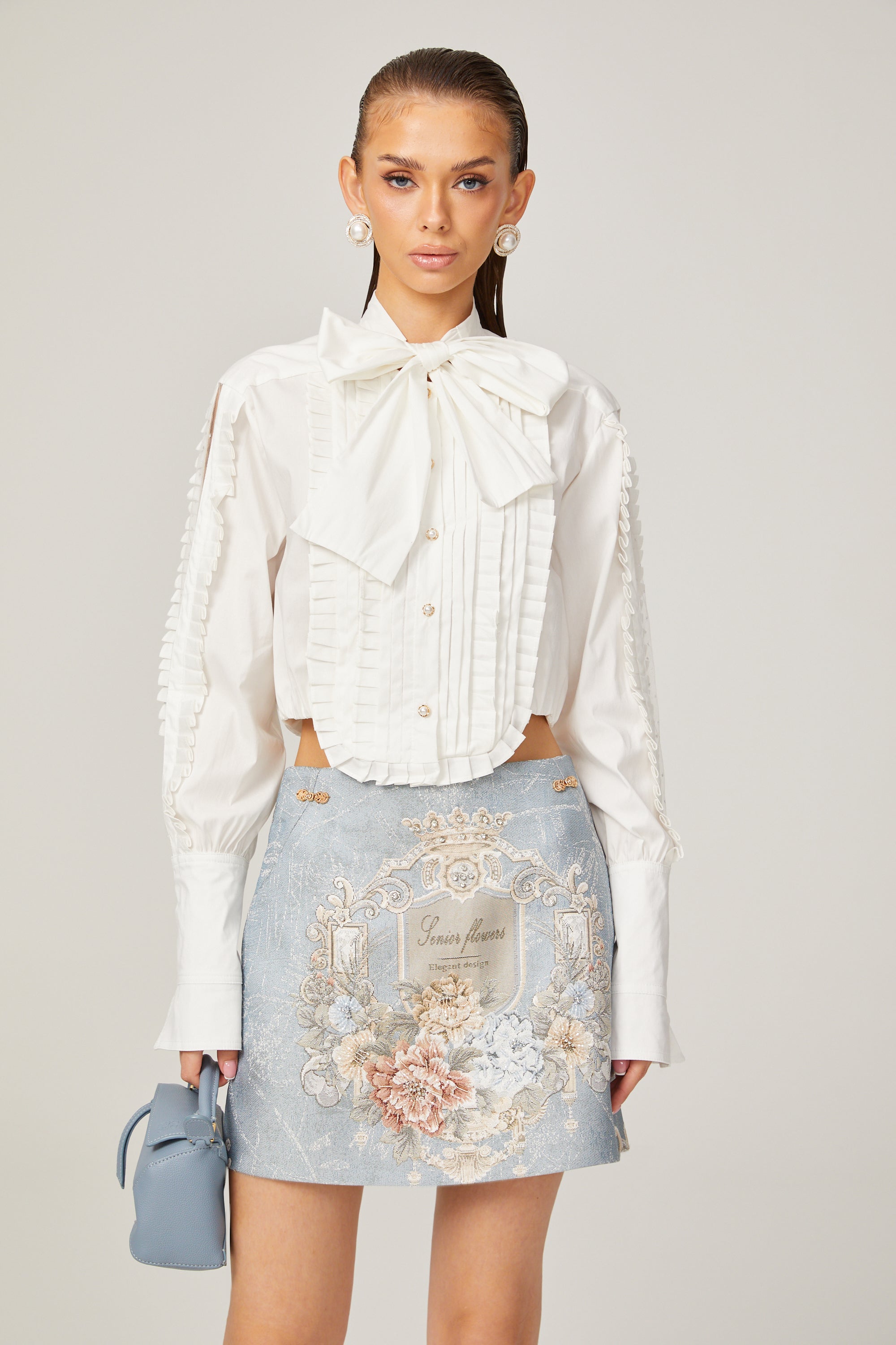 Aliénor blue embroidered mini skirt (Final Sale-US Only)