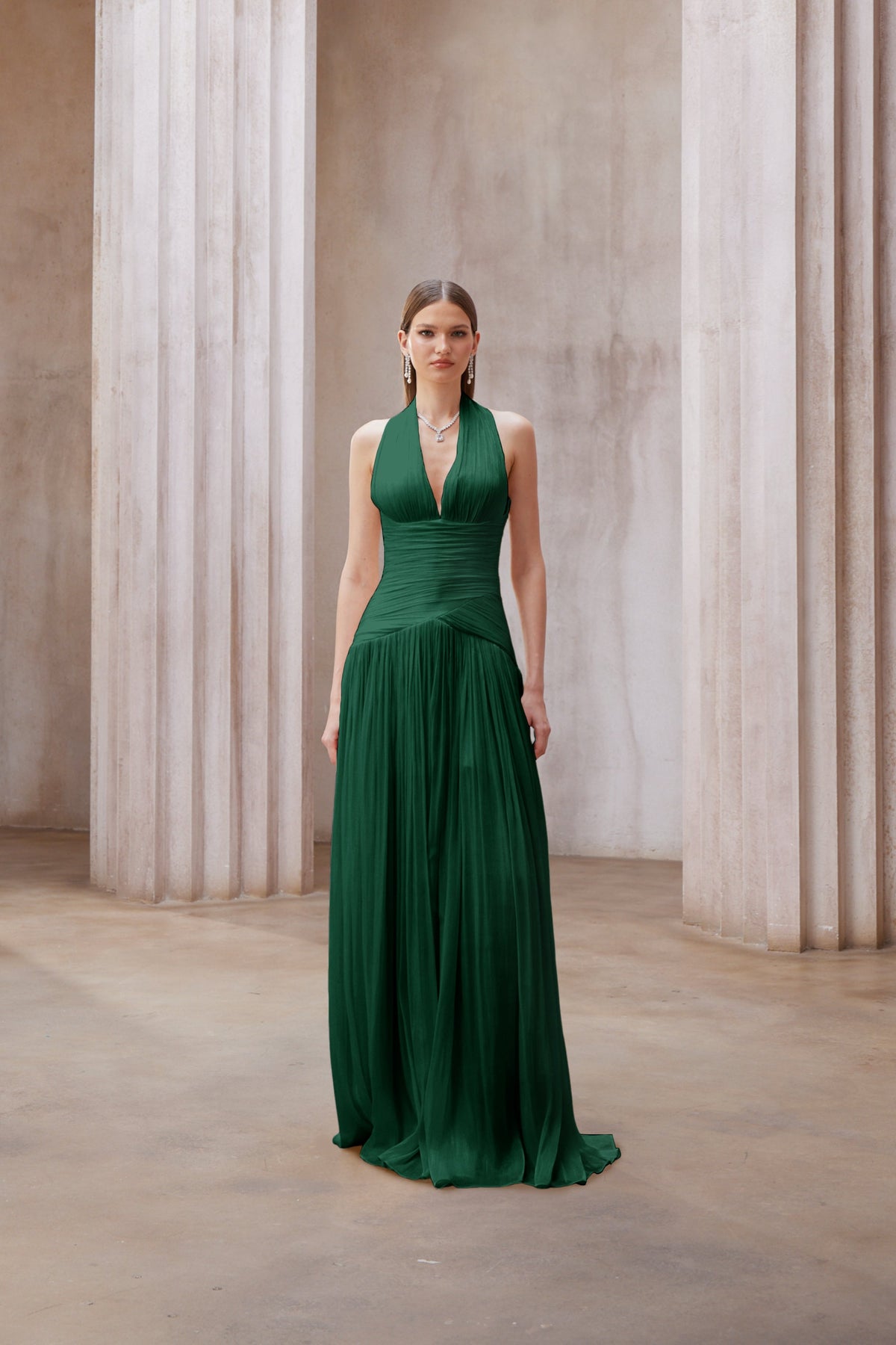 Uranie Emerald Green Gathered Maxi Dress