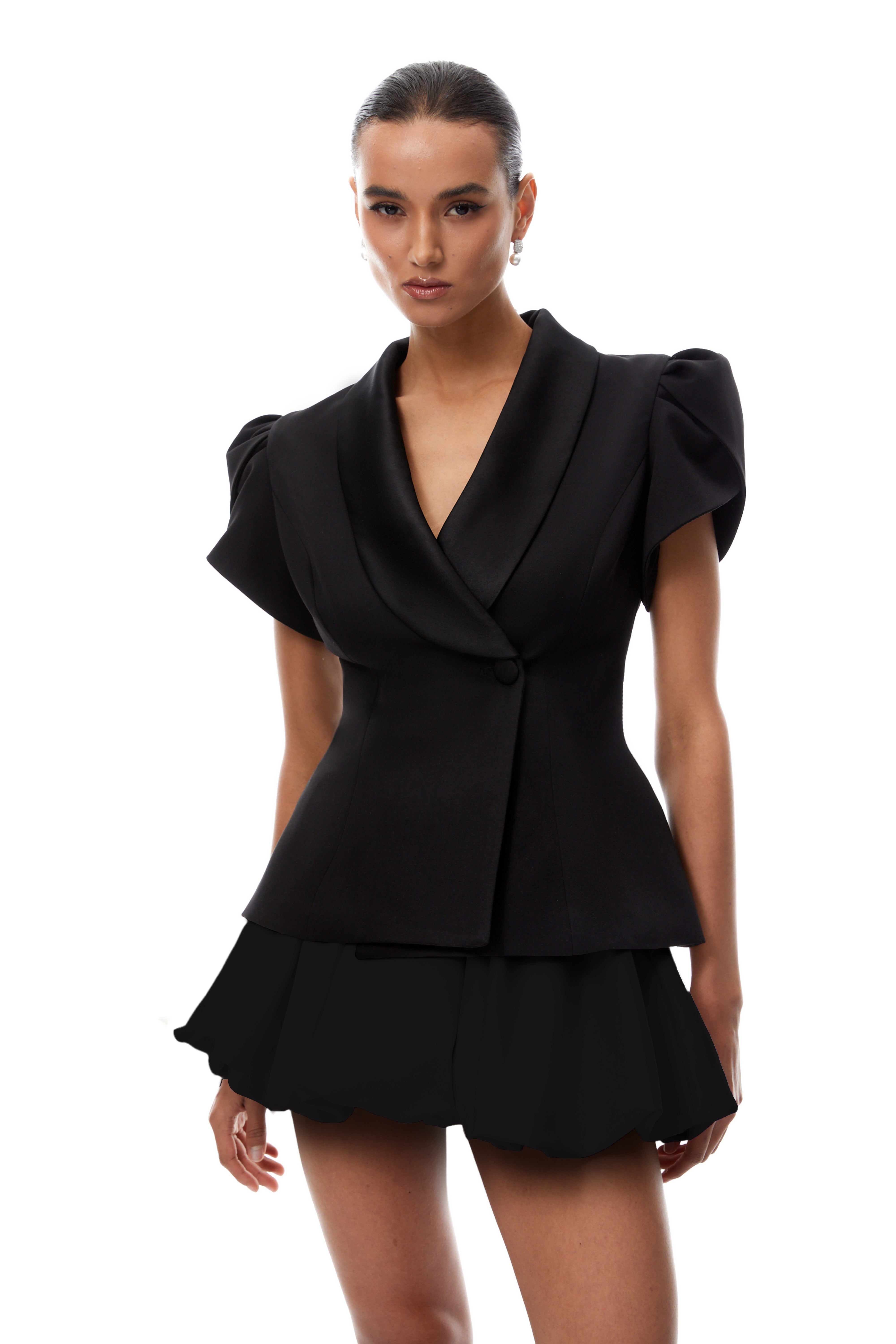 Acharya Black Blouse & Bubble Skirt Set