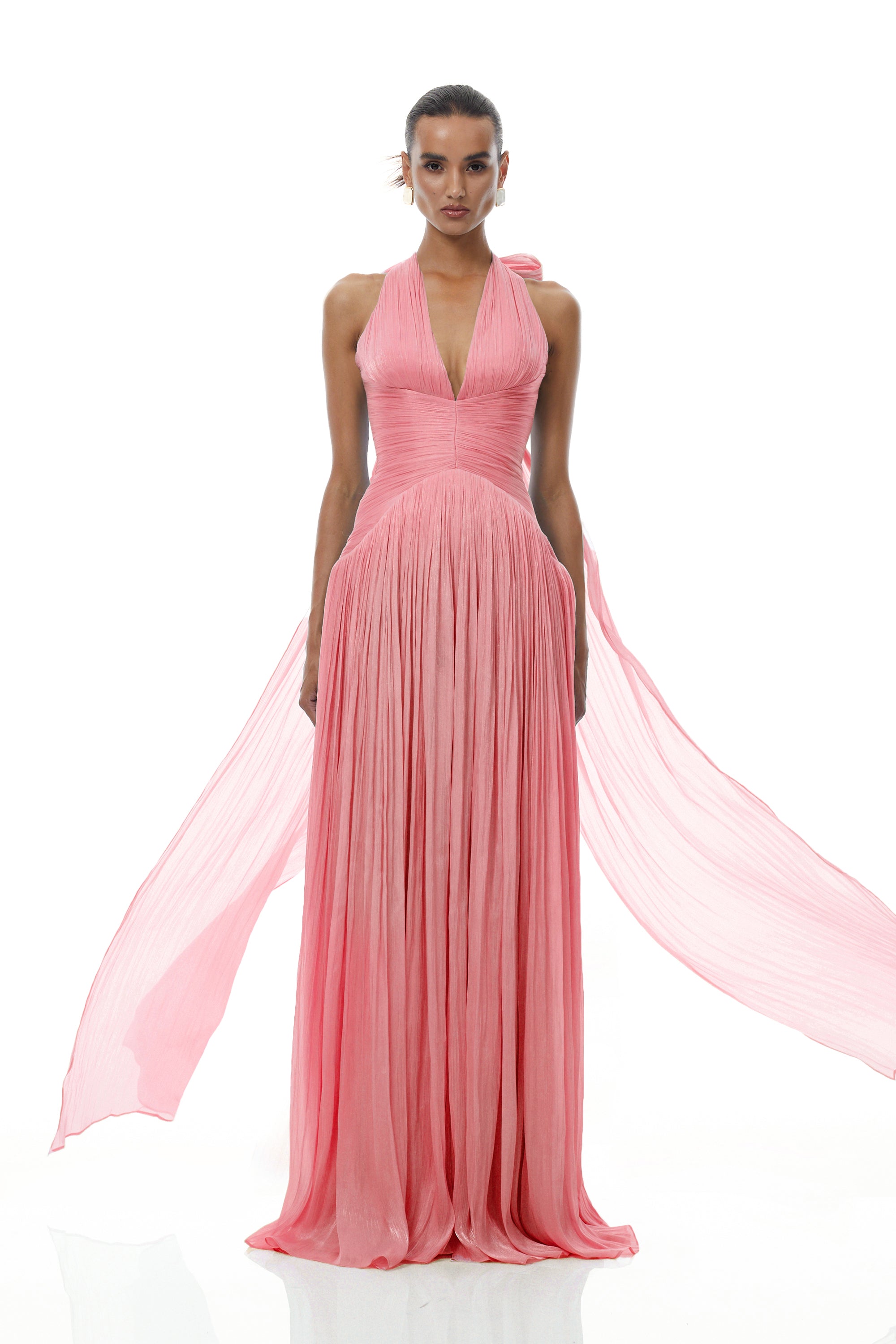 Térébenthine Pink Glossy Gathered Maxi Dress