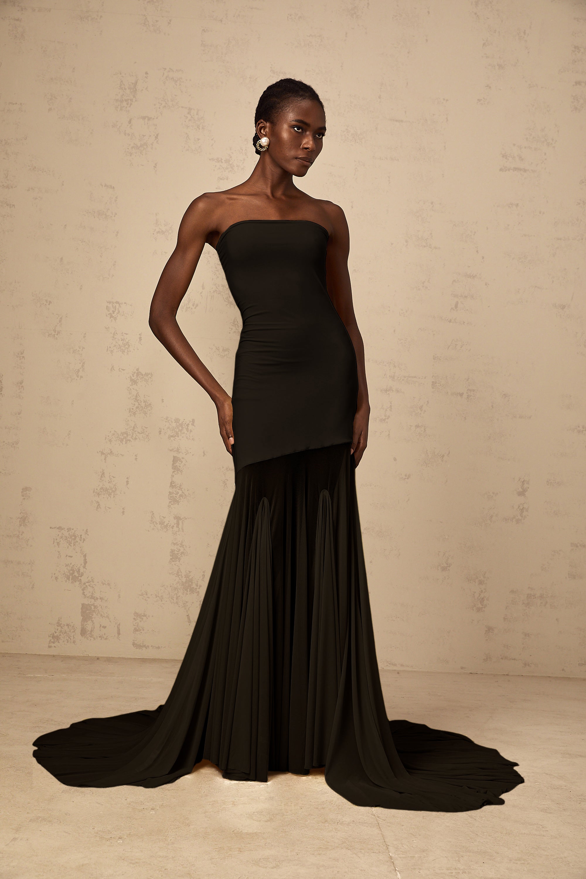 Josiane Black Off-shoulder Sheer Tulle Maxi Dress