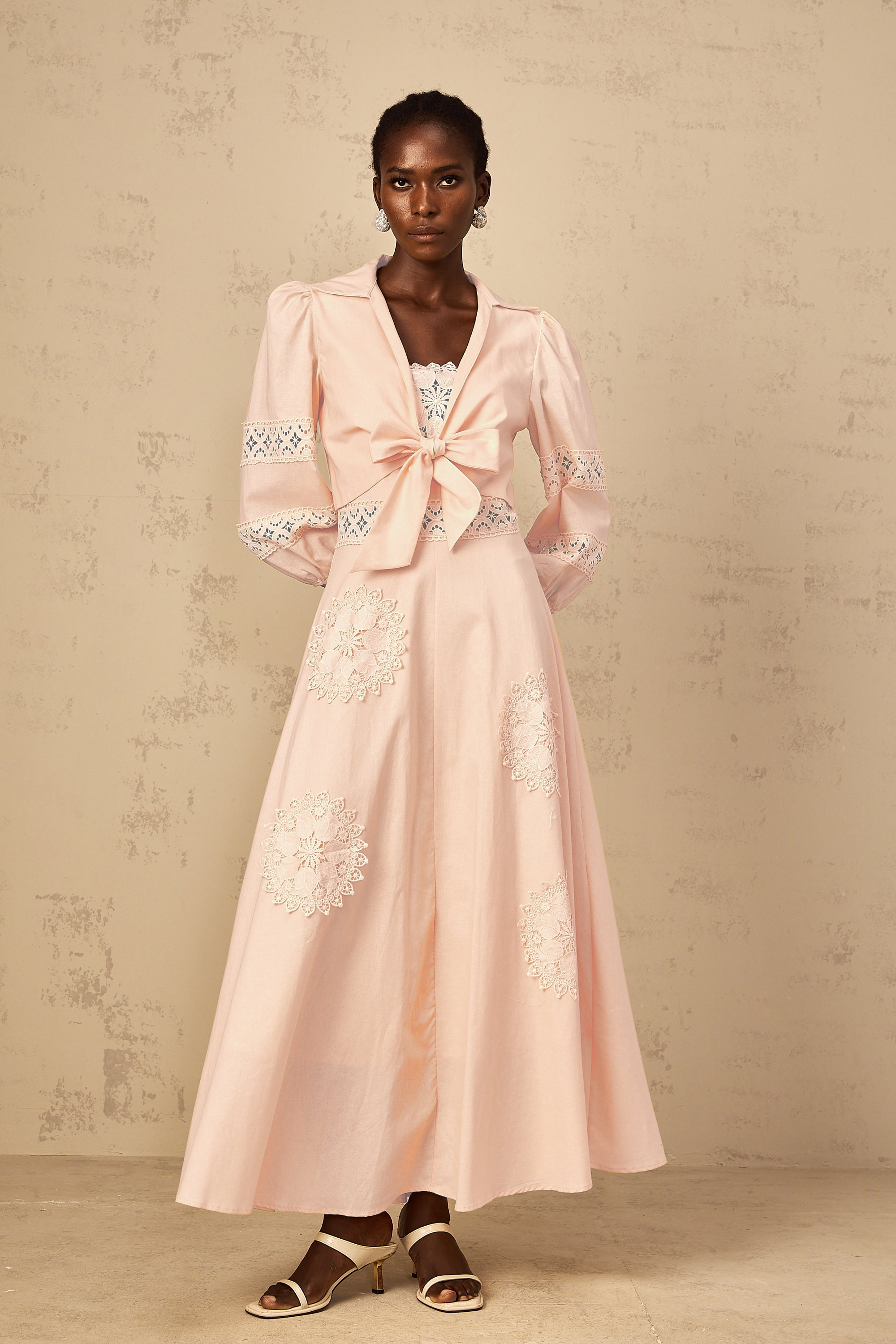 Romy Pink Floral Embroidered Blouse & Dress Set