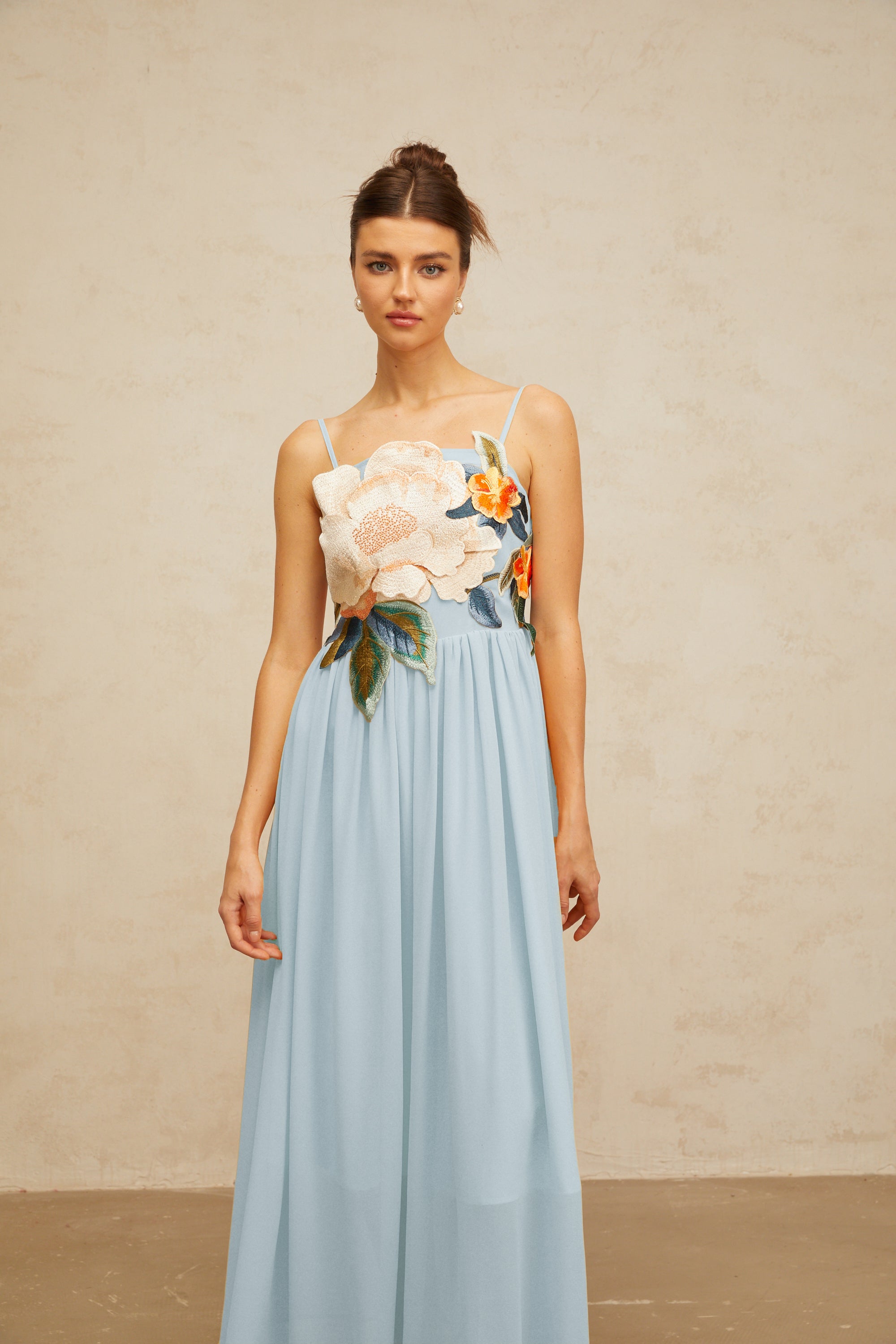 Josette floral-embroidered shirred maxi dress in Blue (Final Sale-US Only)
