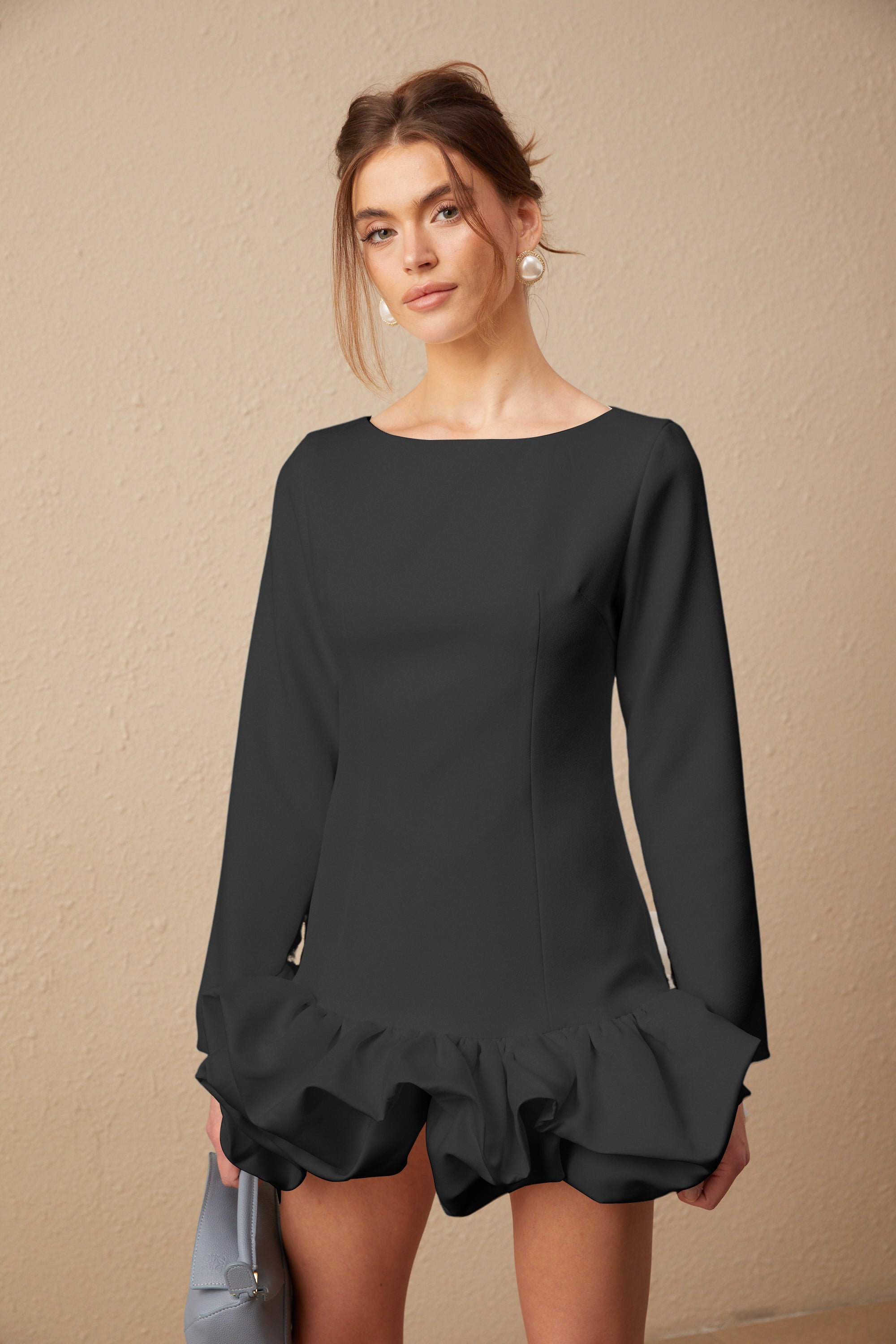 Elodie bubble-skirt mini dress in Black (Final Sale-US Only)