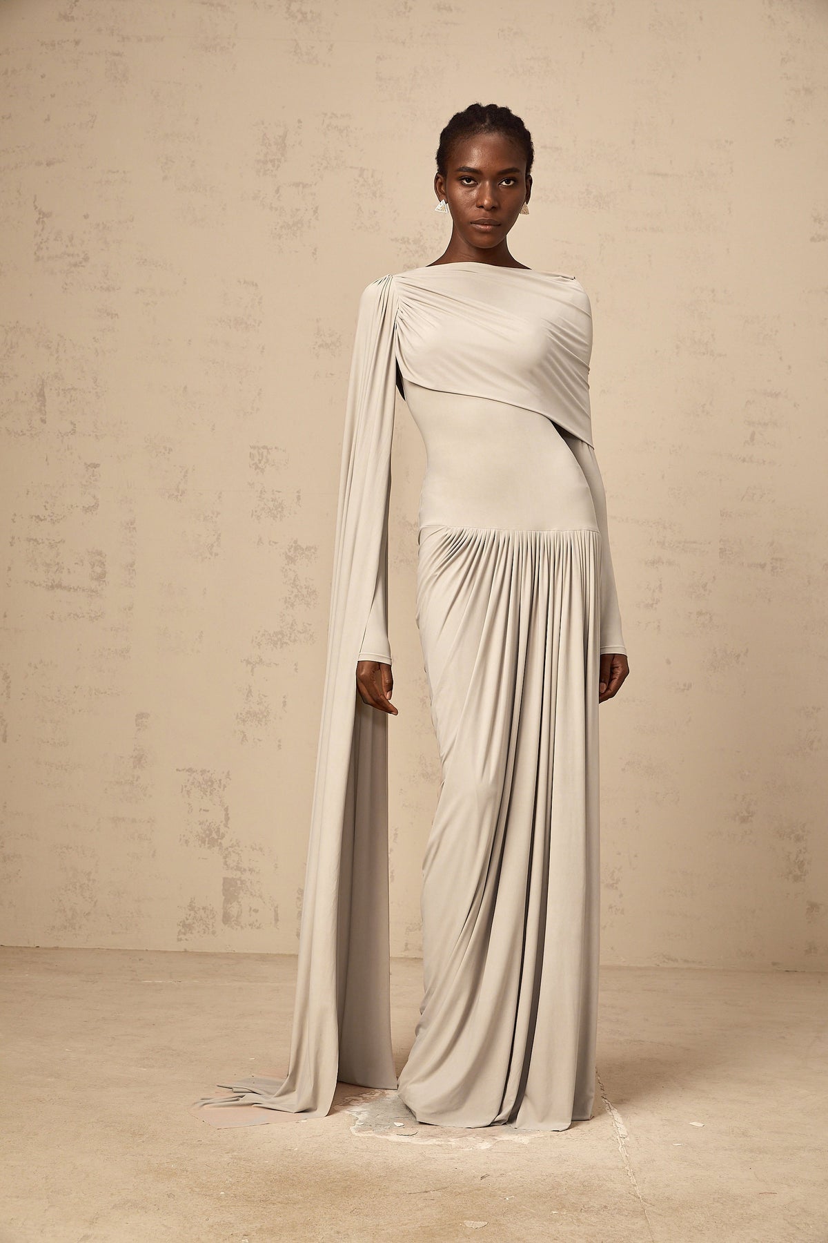 Gaëlle neutrals ribbon-design draped maxi dress