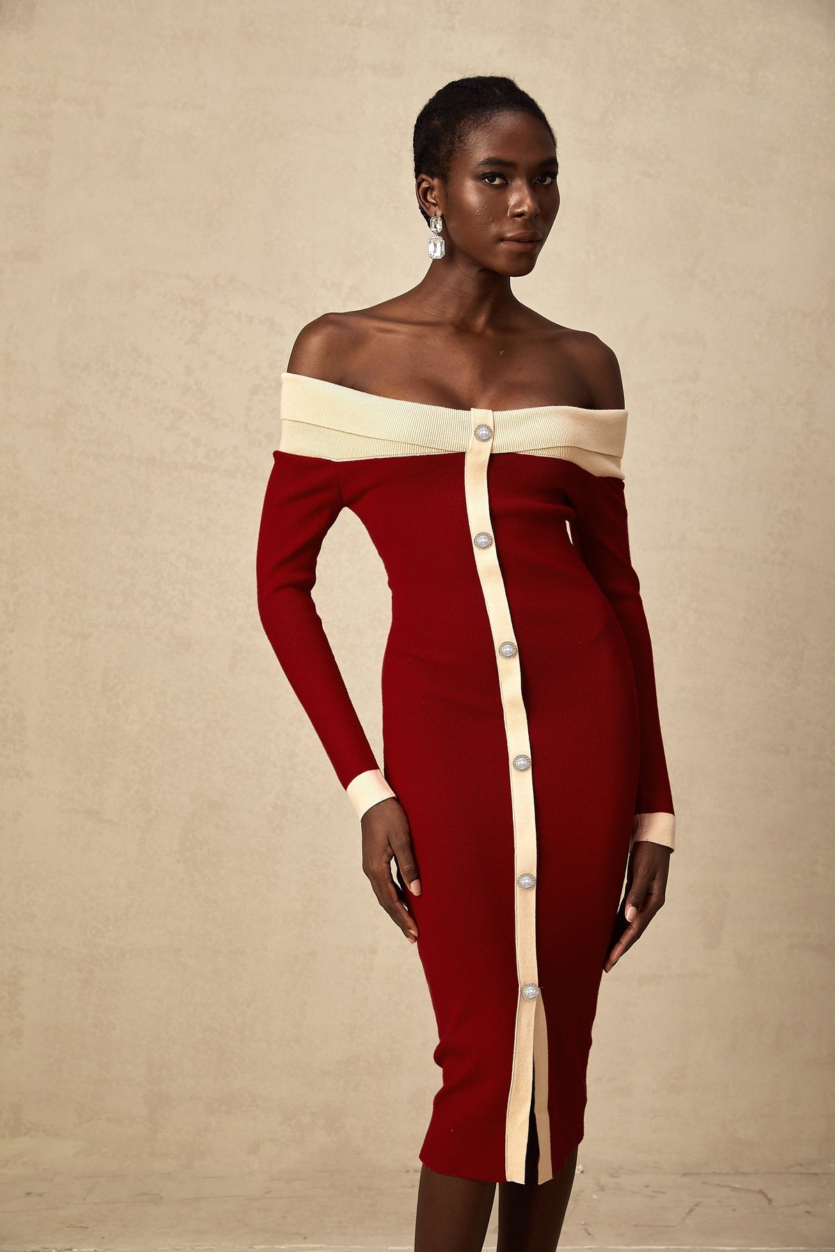 Soline off-shoulder knit midi dress