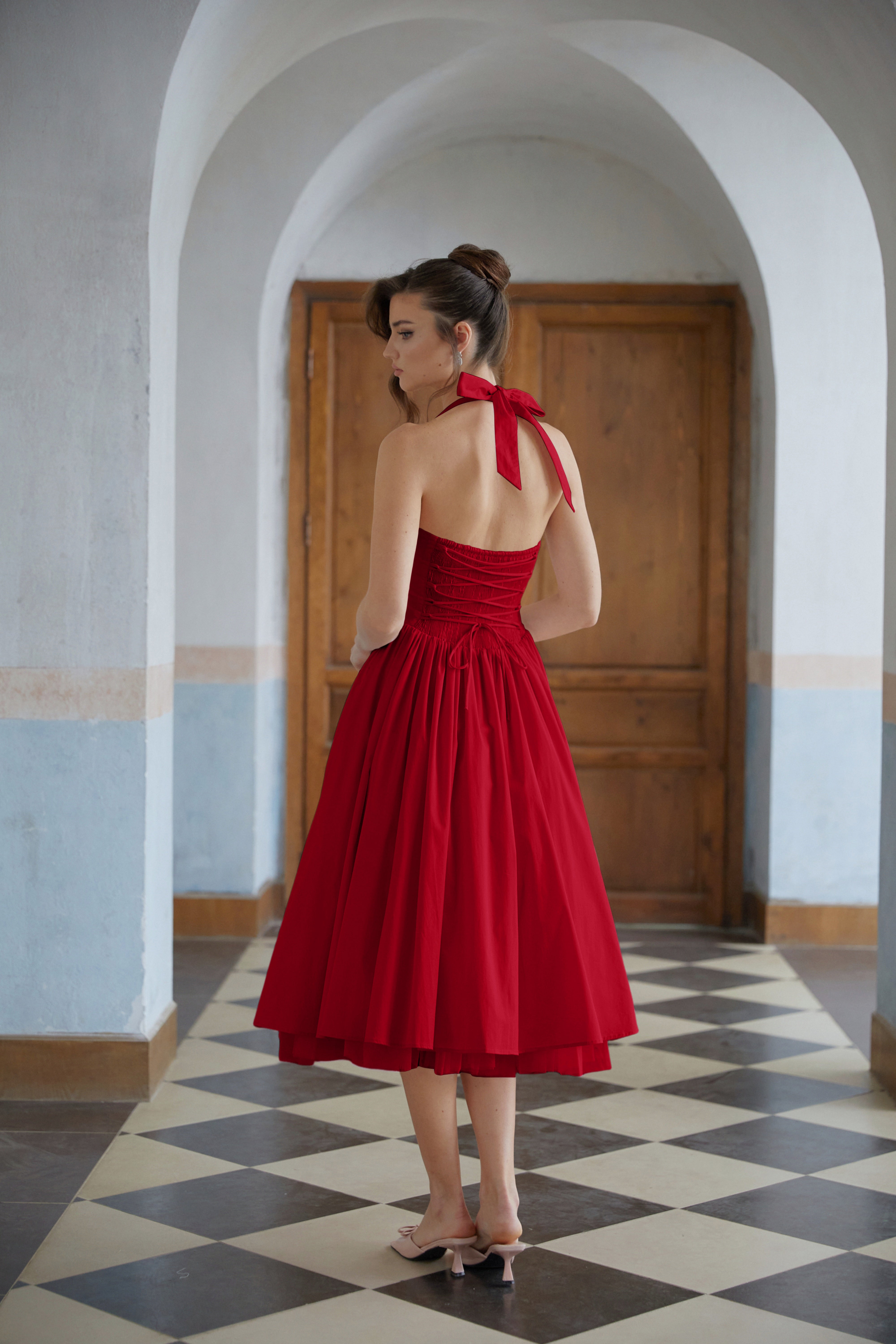 Eponine Red Layered Flared Hem Midi Dress (Final Sale-US Only)