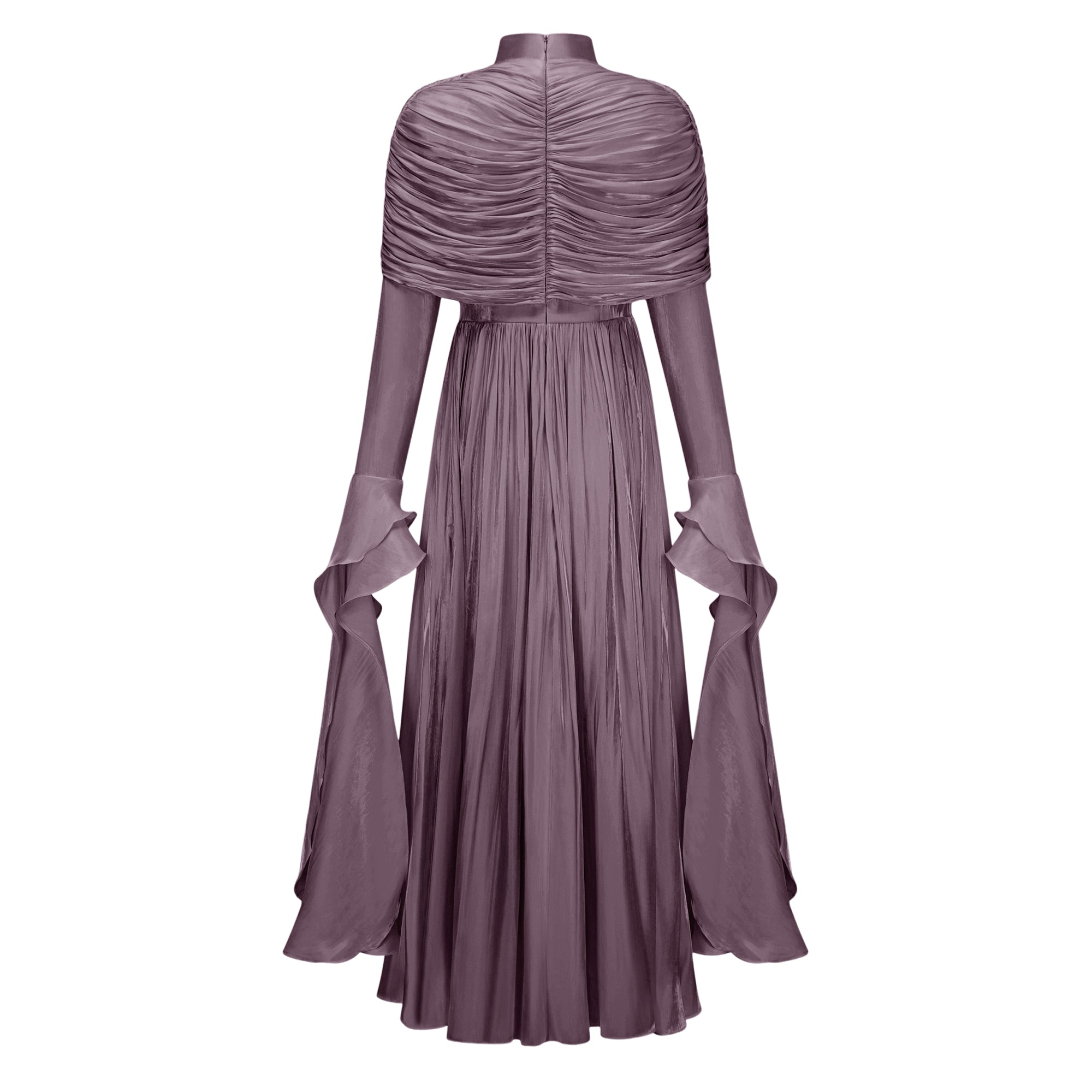 Gustave Purple Ruched Cape Ruffled Maxi Dress (Final Sale)