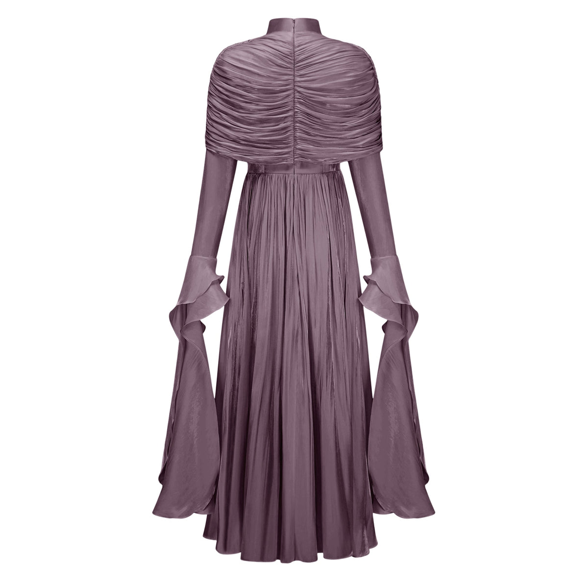 Gustave Purple Ruched Cape Ruffled Maxi Dress (Final Sale)