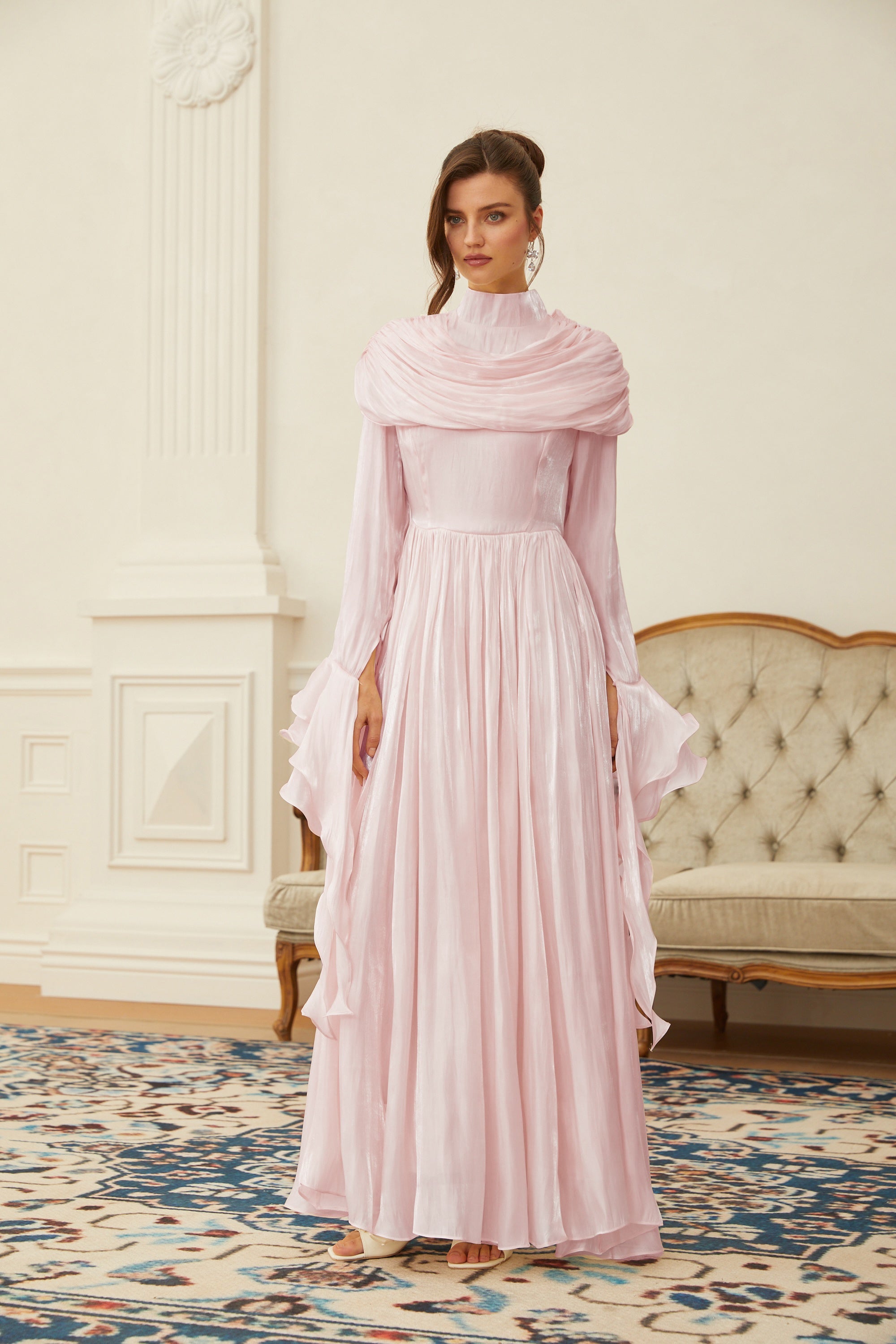 Danuta Pink Ruched Pleated Maxi Dress (Final Sale-US Only)