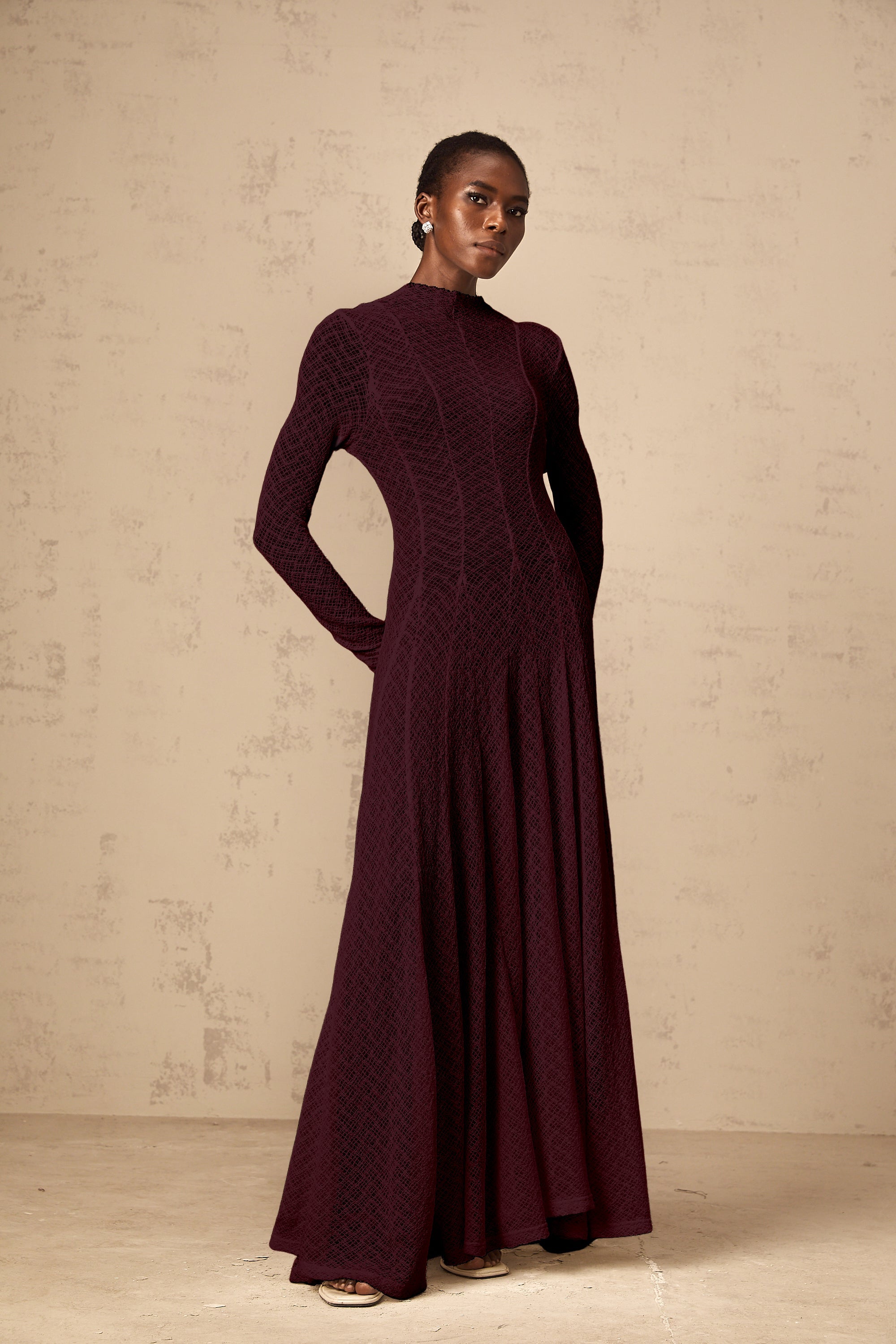 Athena wavy-pattern lace maxi dress in Red (Final Sale-US Only)