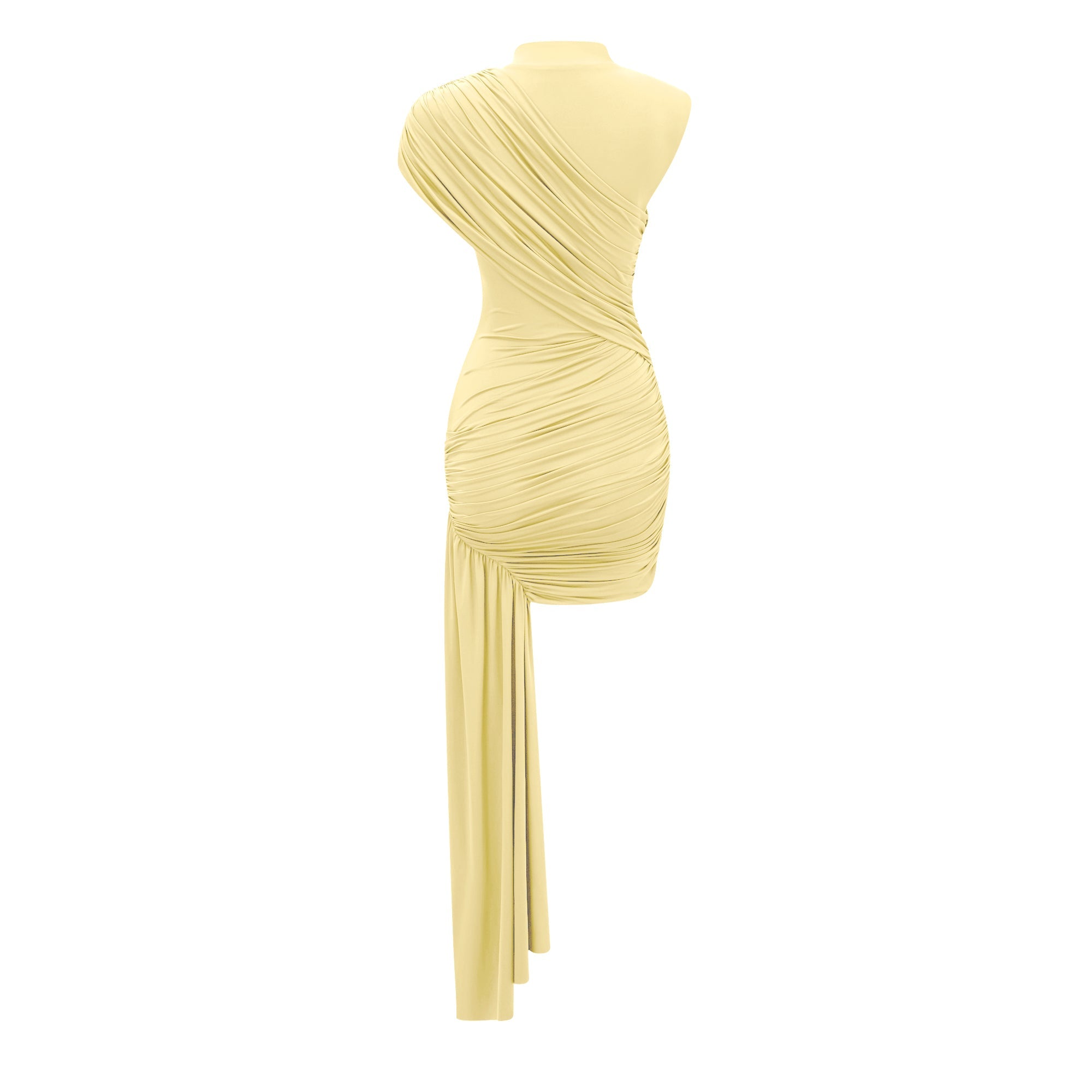 Fée Yellow Asymmetrical Ruched Mini Dress (Final Sale)