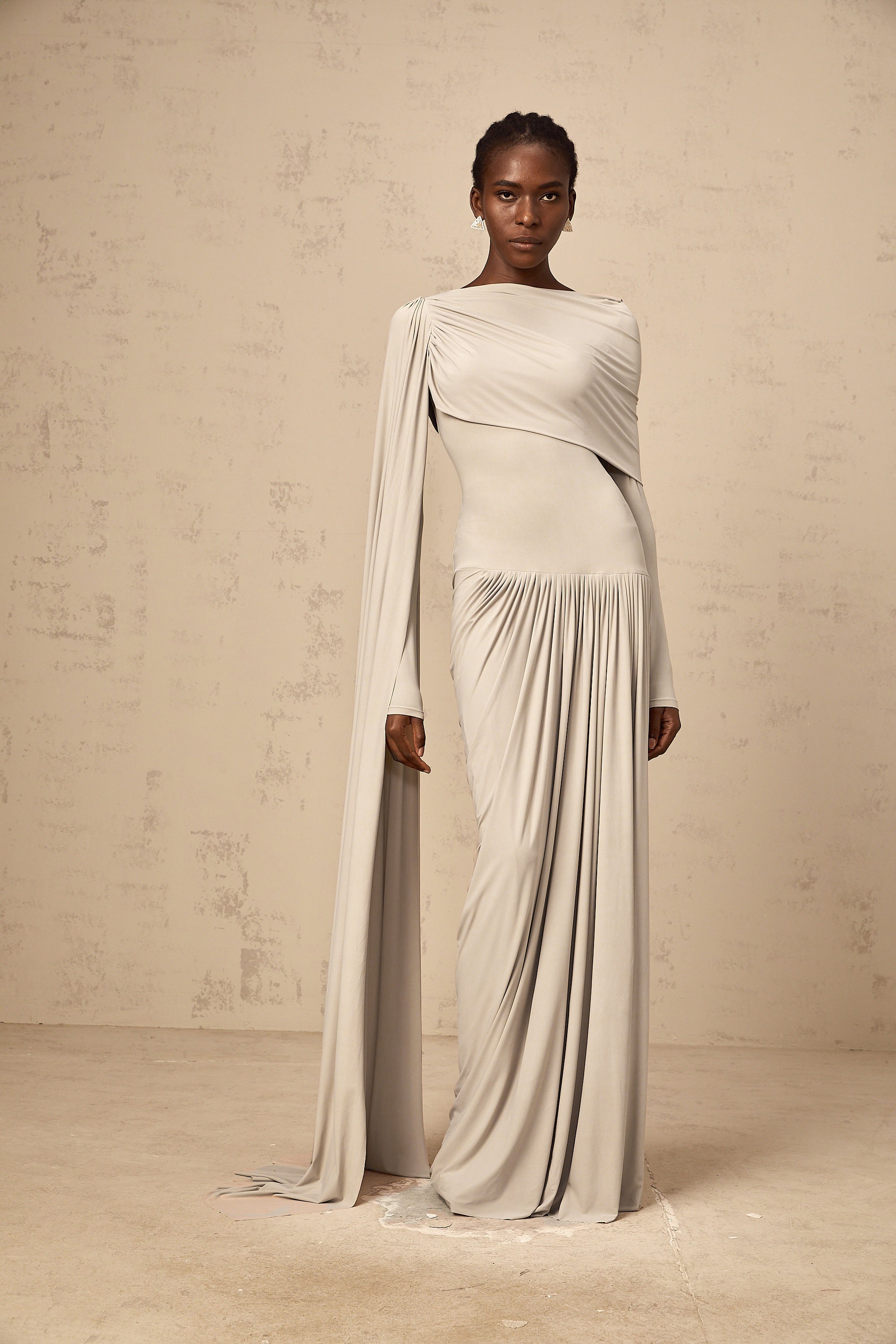 Gaëlle neutrals ribbon-design draped maxi dress