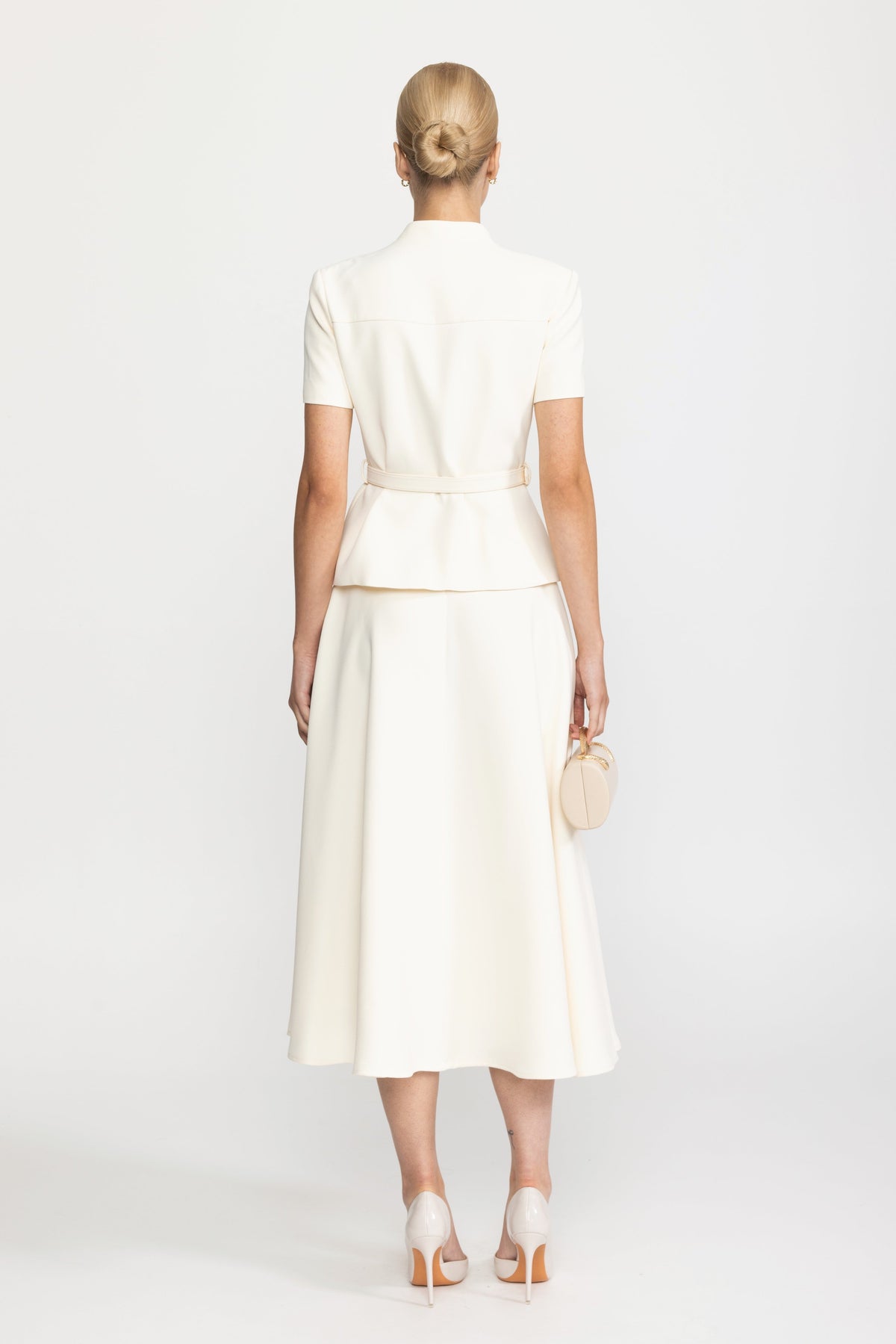 Belted Button Jacket and A-Line Midi Skirt Co-ord Set - Ivoire