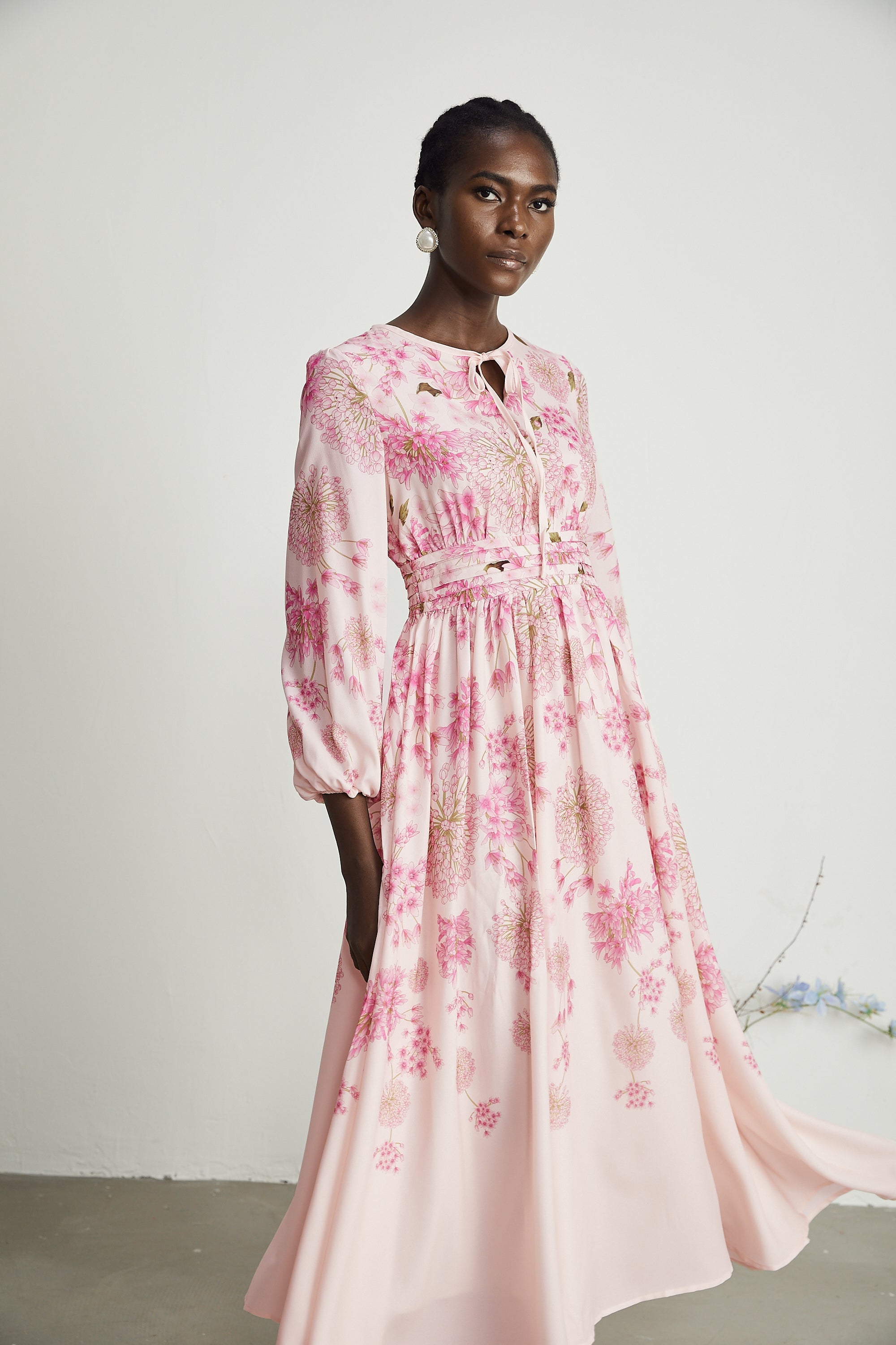 Yvette pink floral-print midi dress