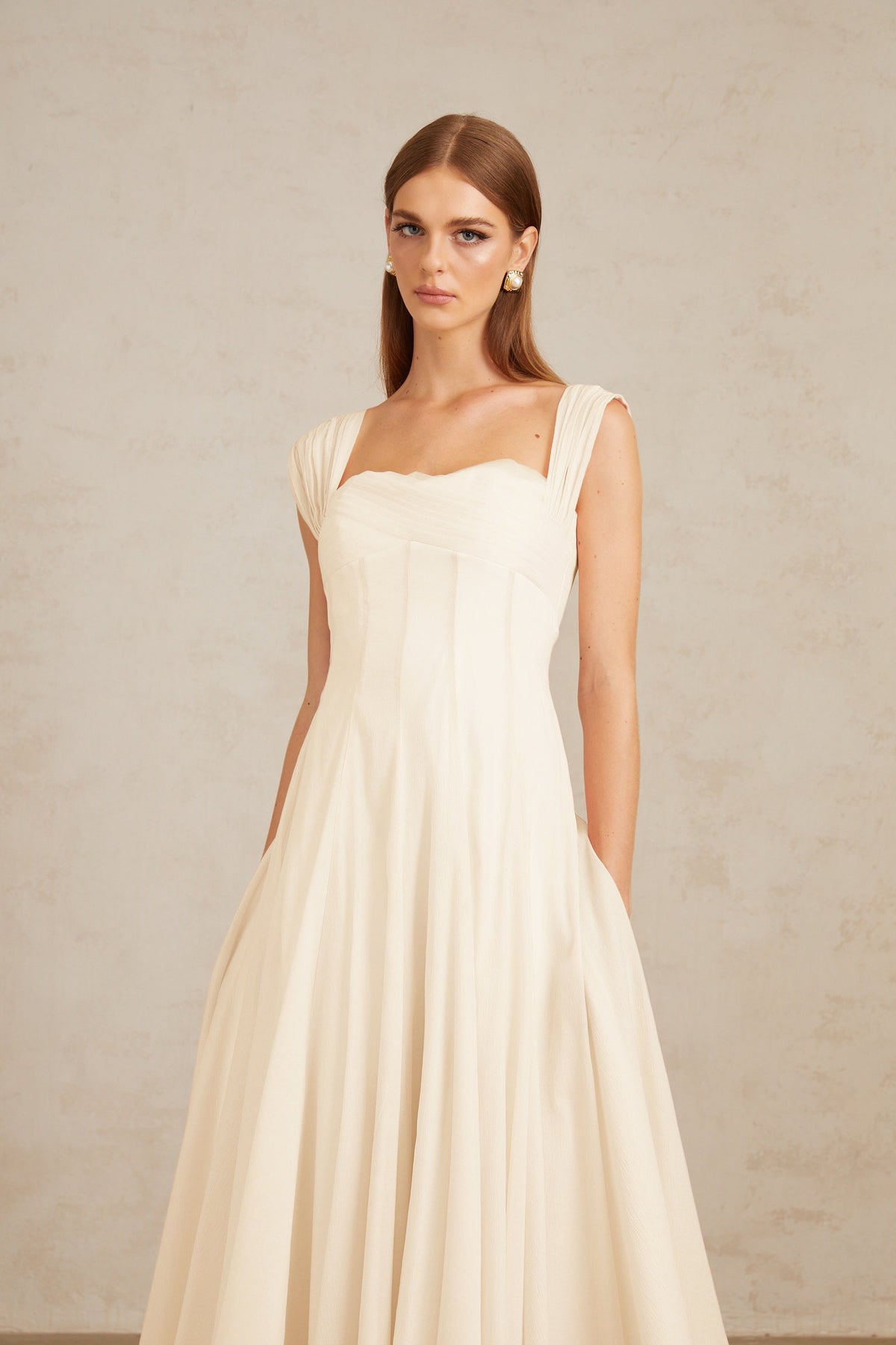 Érasme Cream White Flounced Midi dress (Final Sale-US Only)