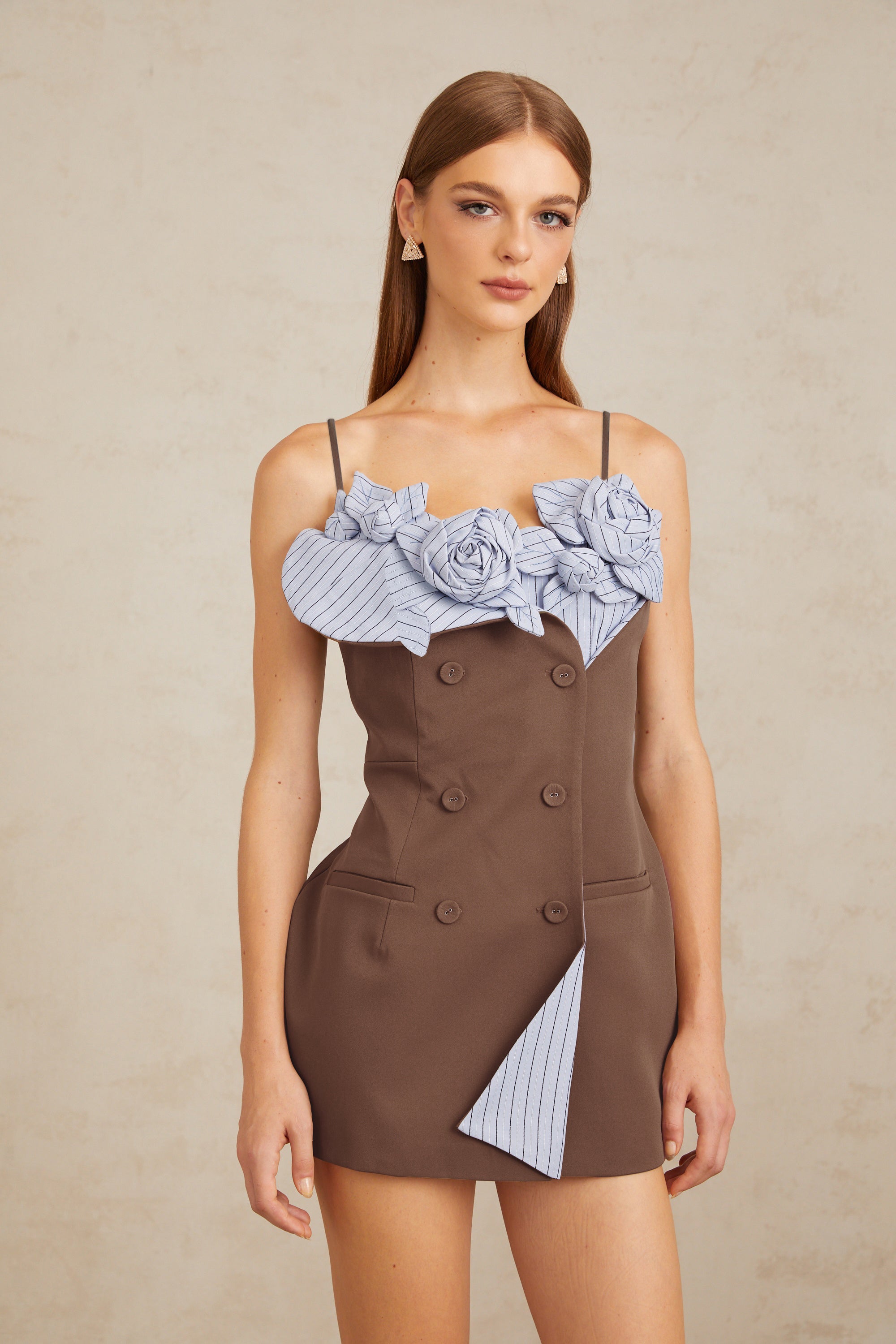 Johanna Brown Floral Panelled Mini Dress (Final Sale-US Only)