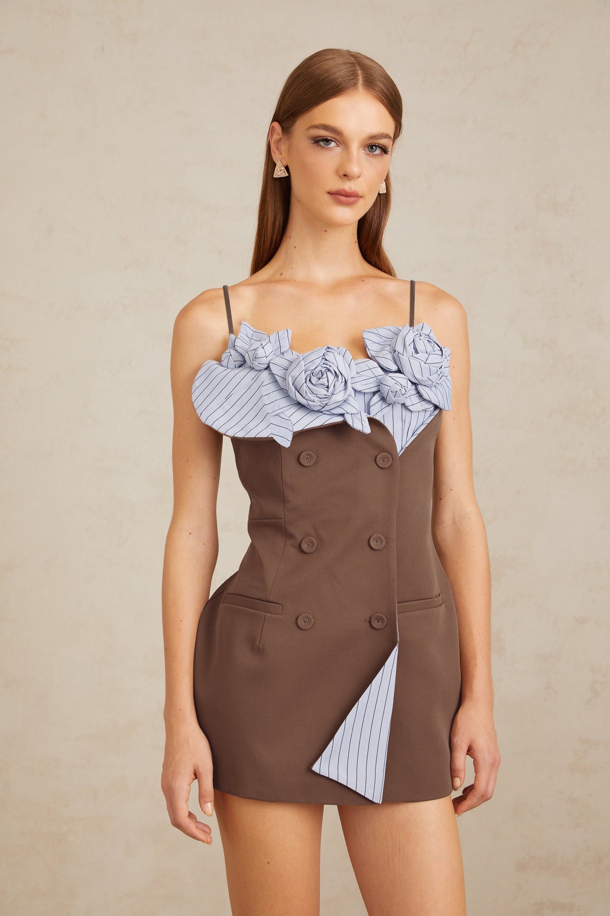 Johanna Brown Floral Panelled Mini Dress (Final Sale-US Only)