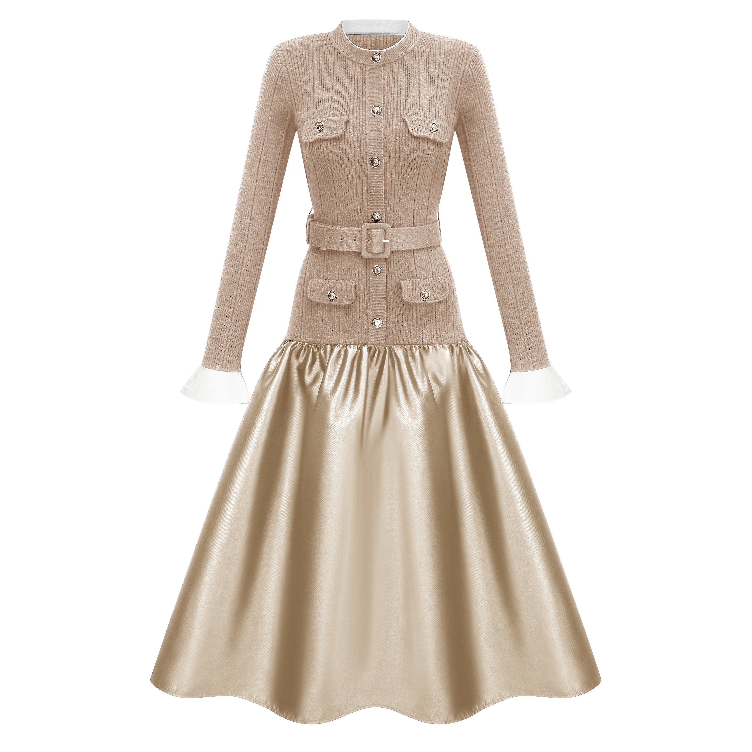 Fern Gold Satin Panel Knit Midi Dress (Final Sale-US Only)