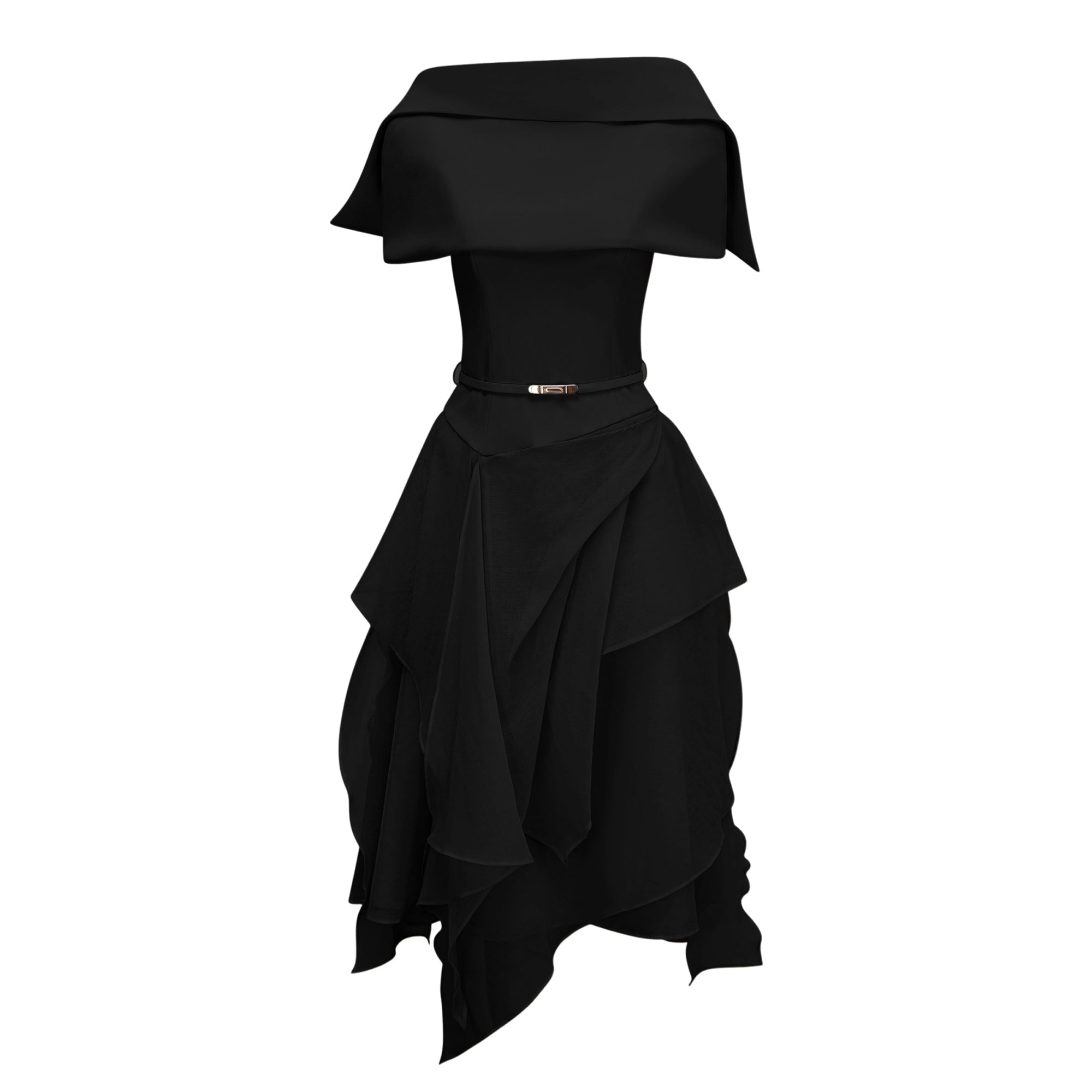 Aria Black Asymmetrical Shawl & Tulle Panel Dress Set