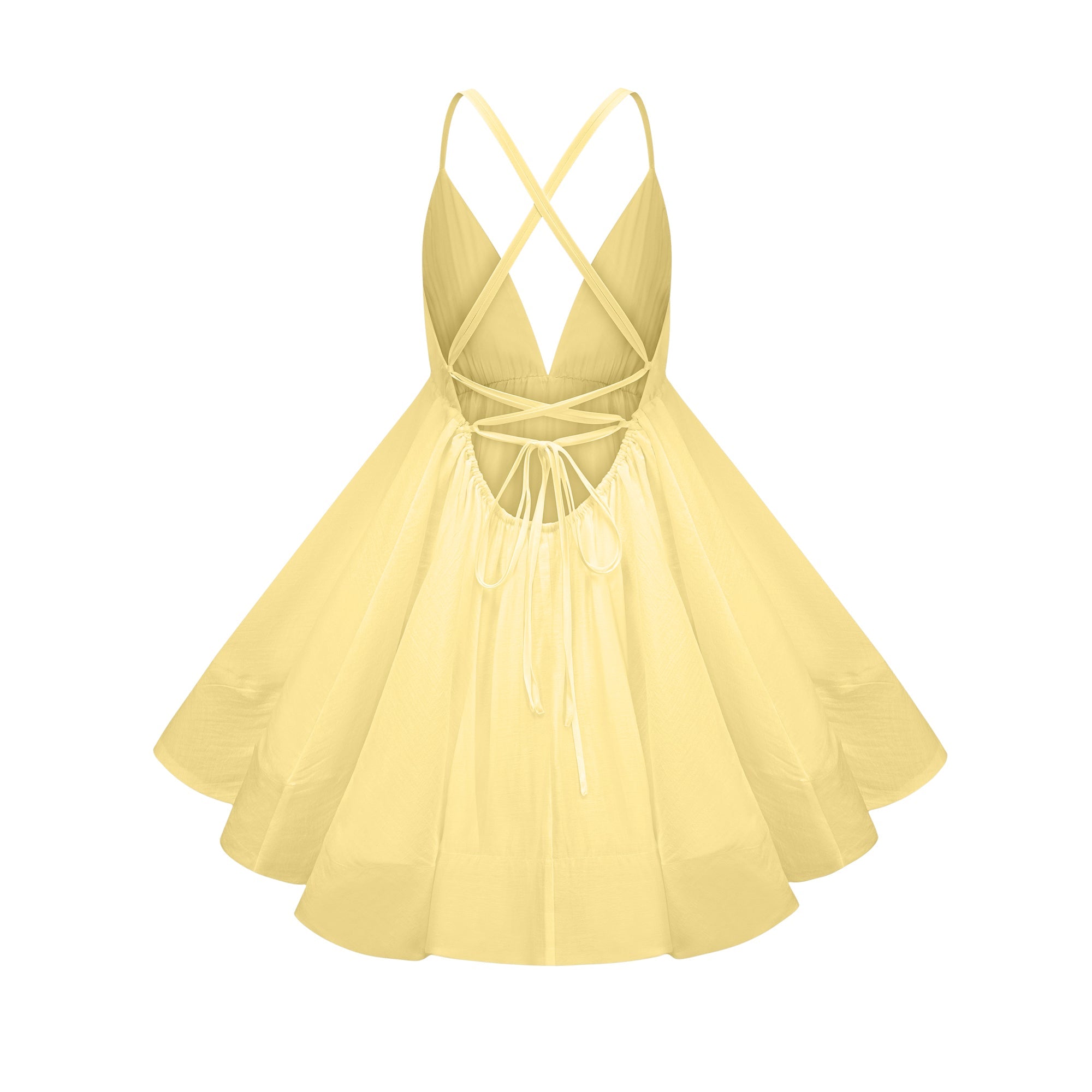 Quincie Yellow Shirred Flounced Mini Dress (Final Sale)