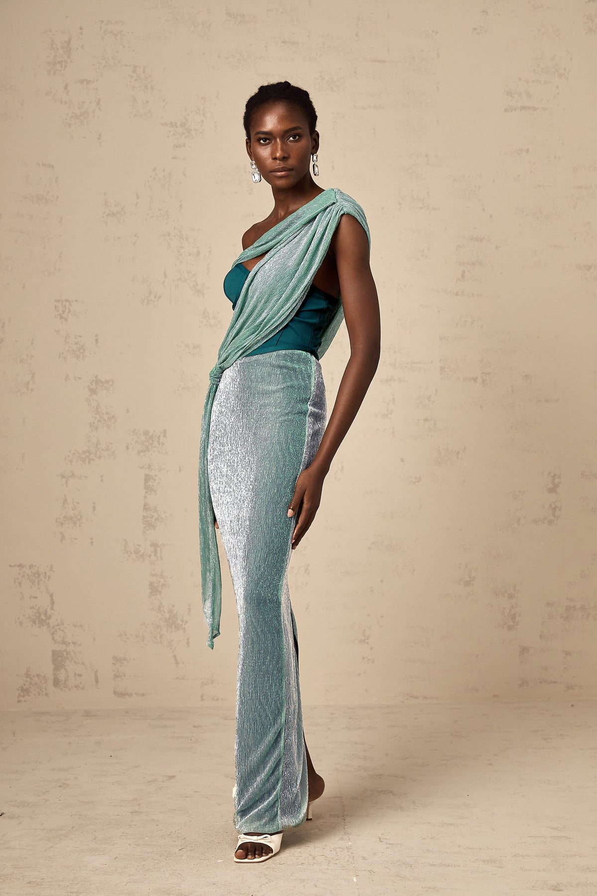Delphine green ribbon-design corset maxi dress (Final Sale-US Only)