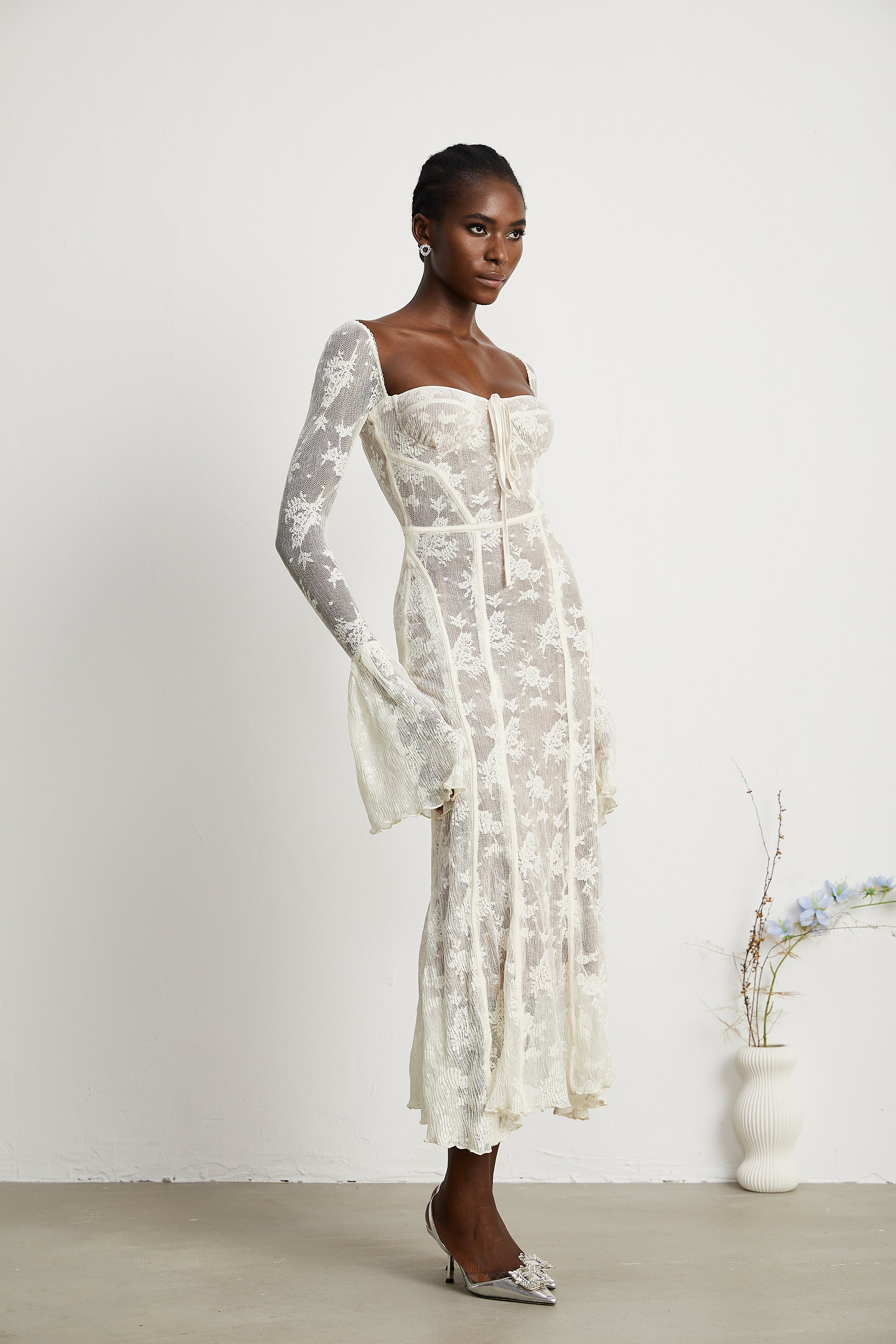 Marlene White Flared Lace Maxi Dress (Final Sale-US Only)