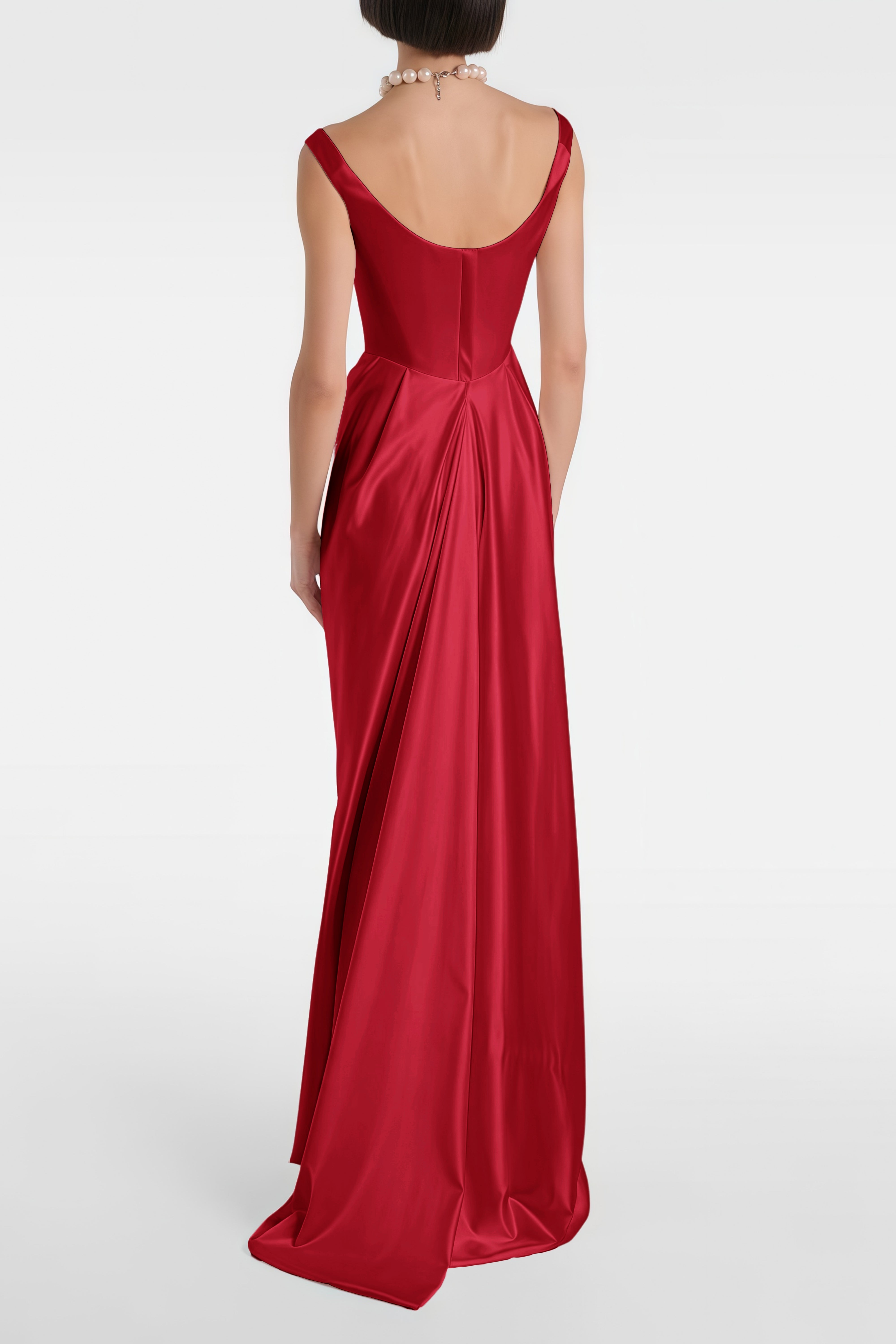 Fiona Red Satin Square Neck Maxi Dress