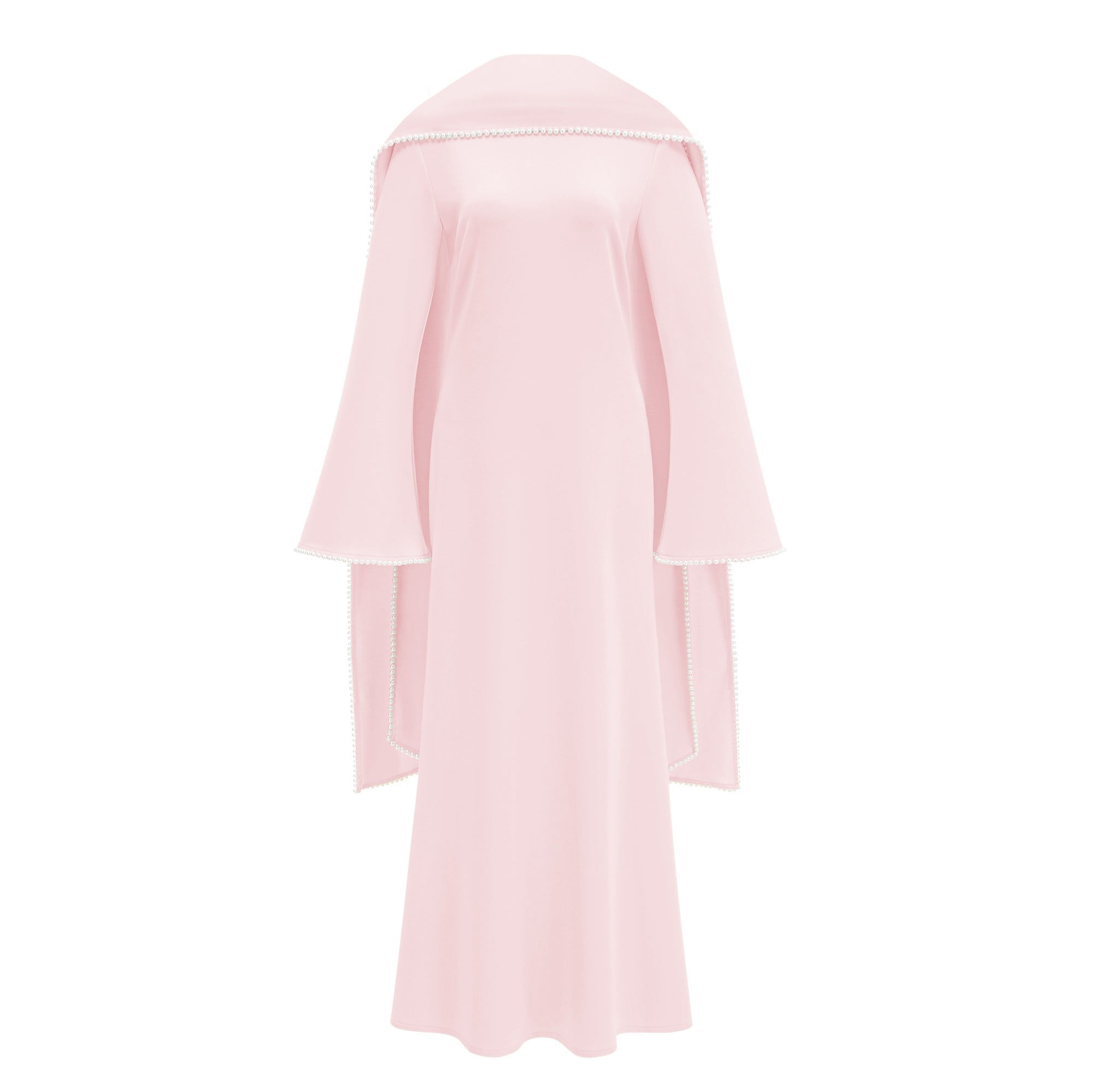 Piroska Pink Pearl Trim Shawl Detail Maxi Dress