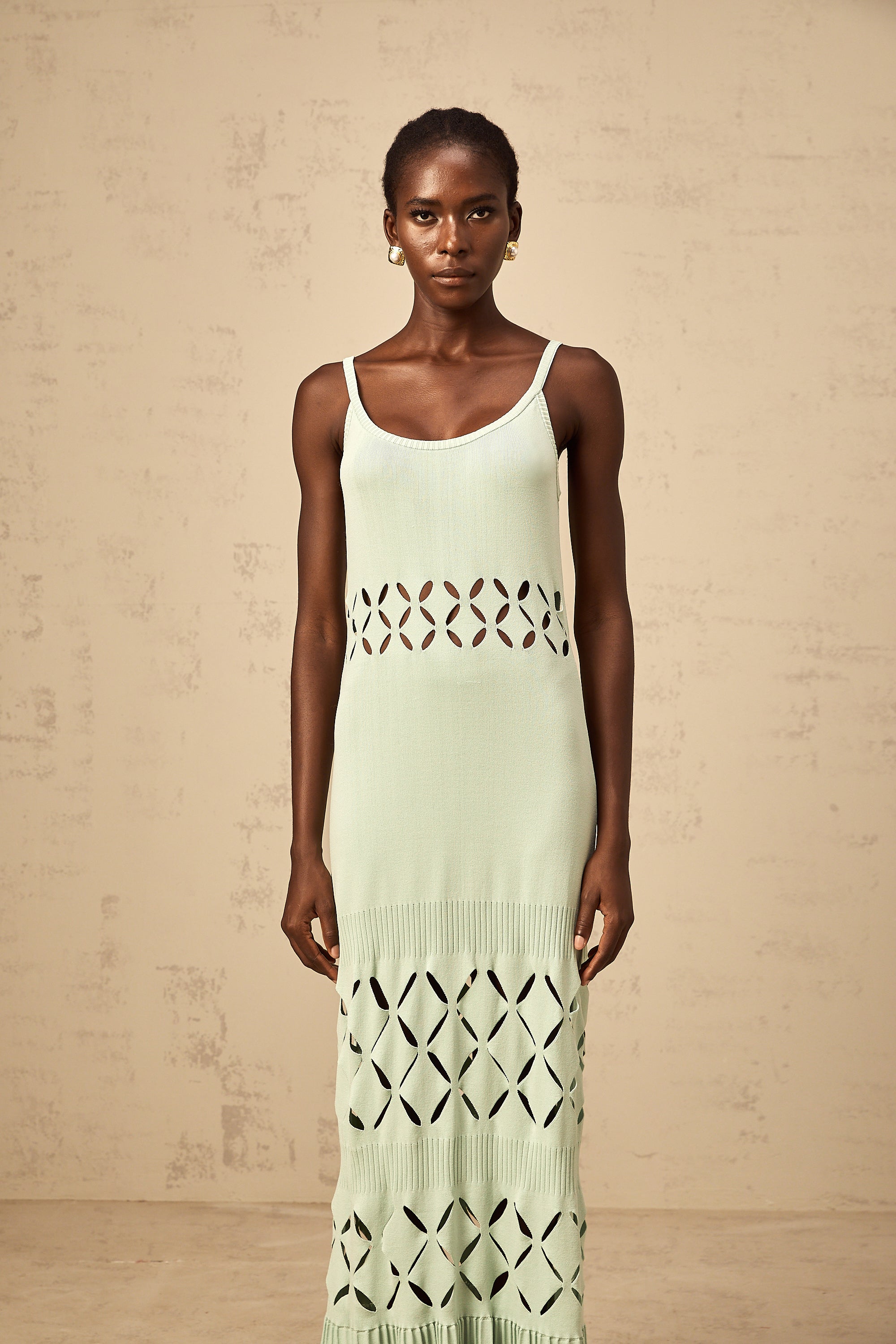 Léonore green cut-out knitted maxi dress