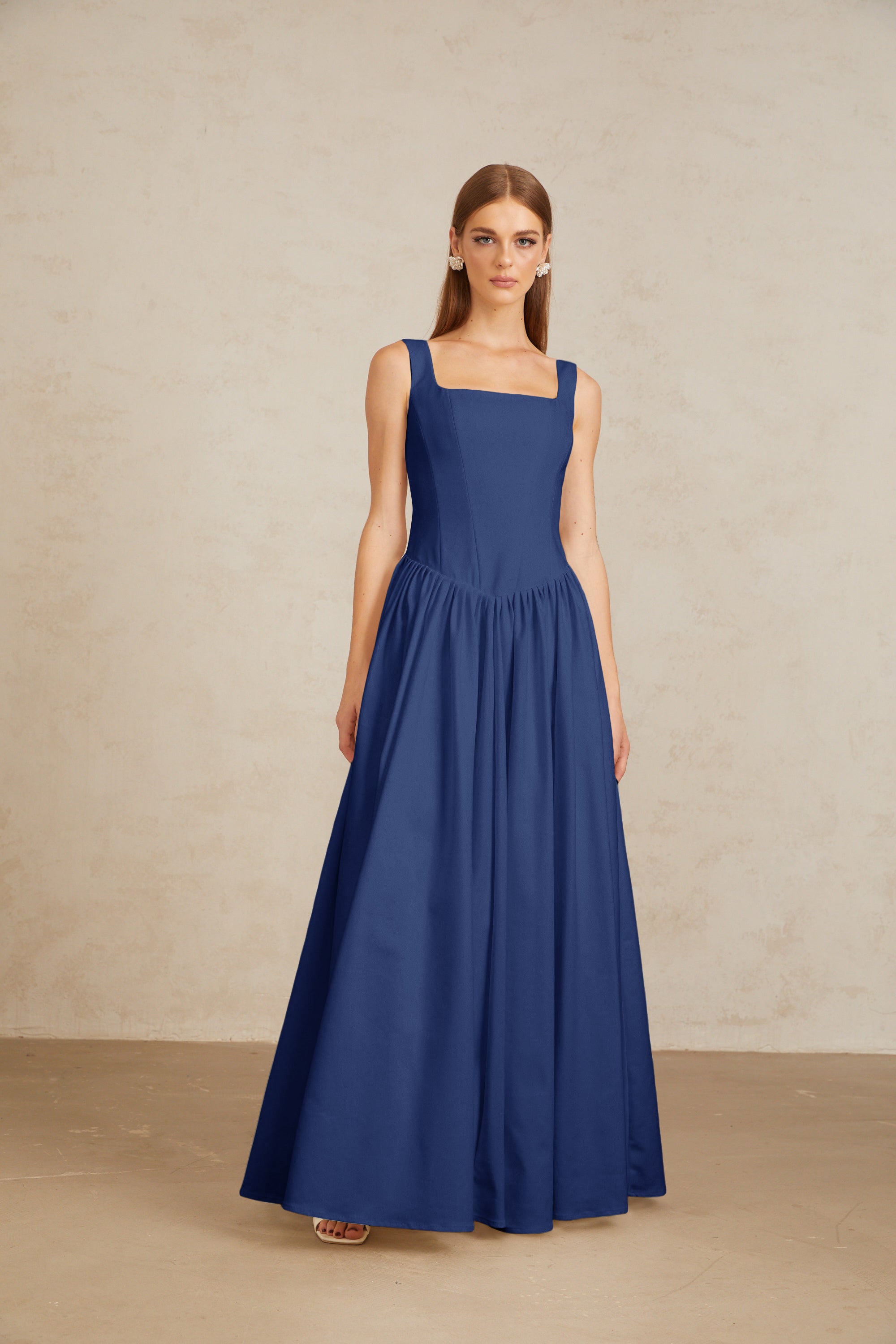 Sadie Blue Pleated Corset Maxi Gown