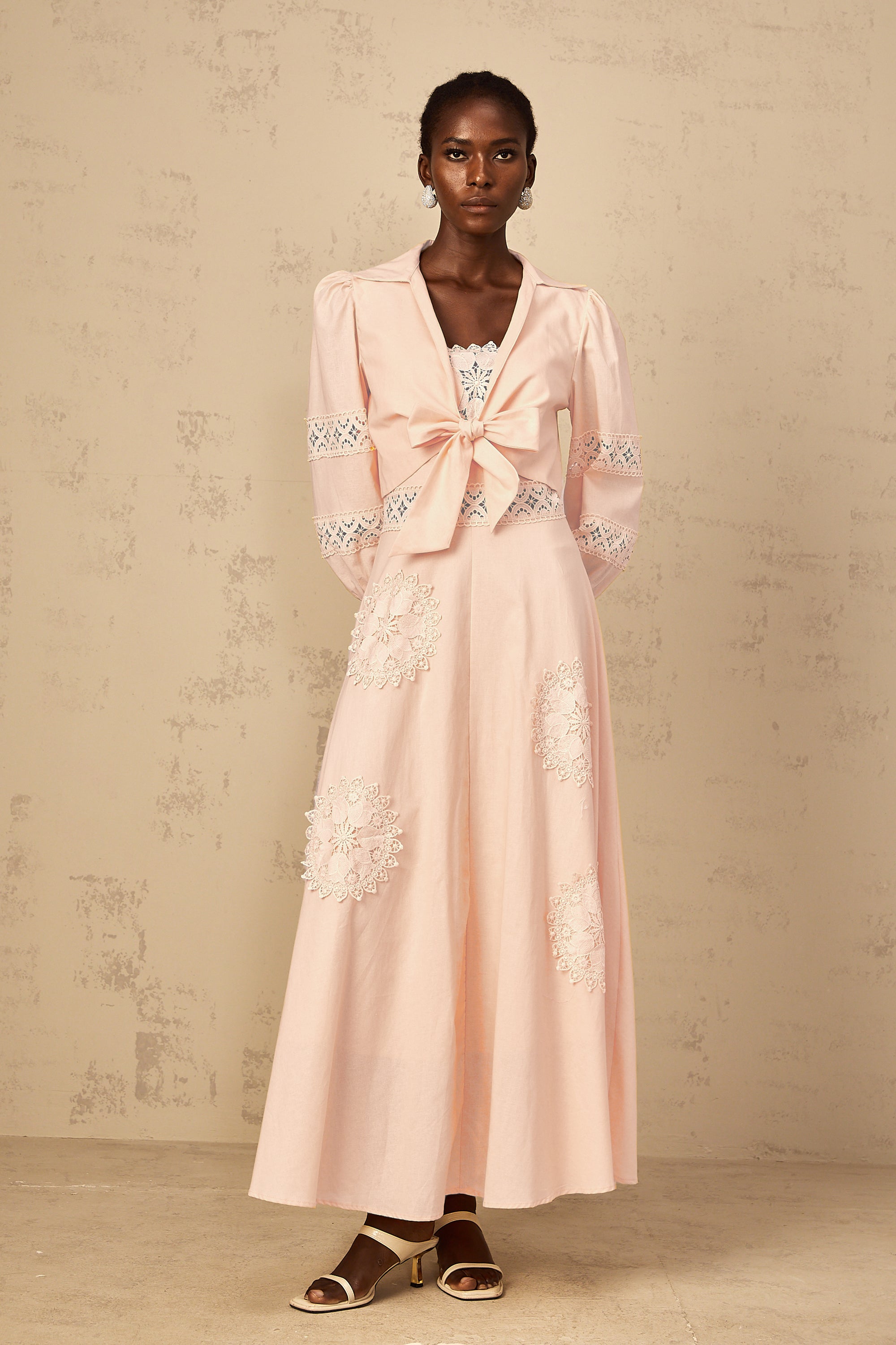 Romy Pink Floral Embroidered Blouse & Dress Set