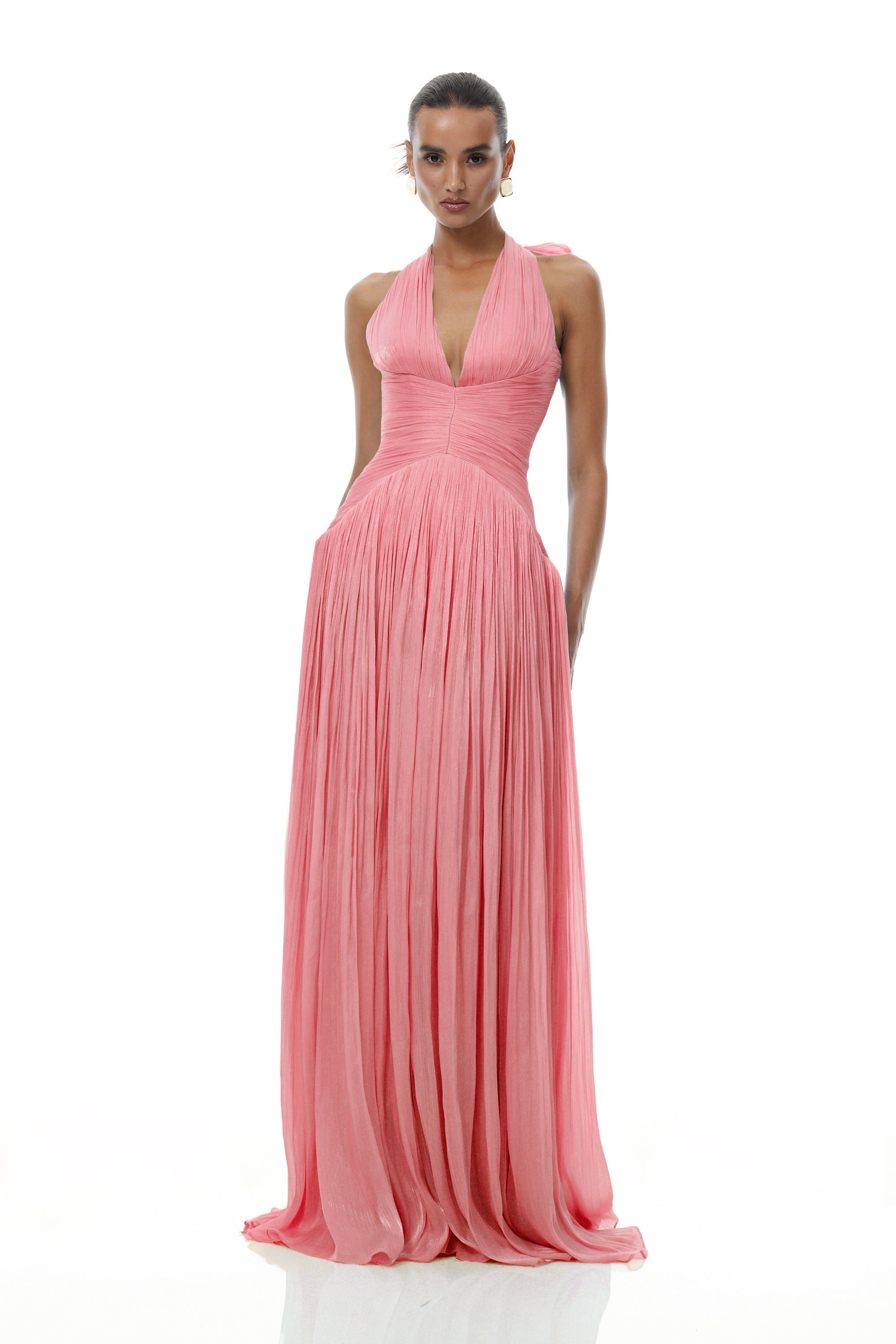 Térébenthine Pink Glossy Gathered Maxi Dress