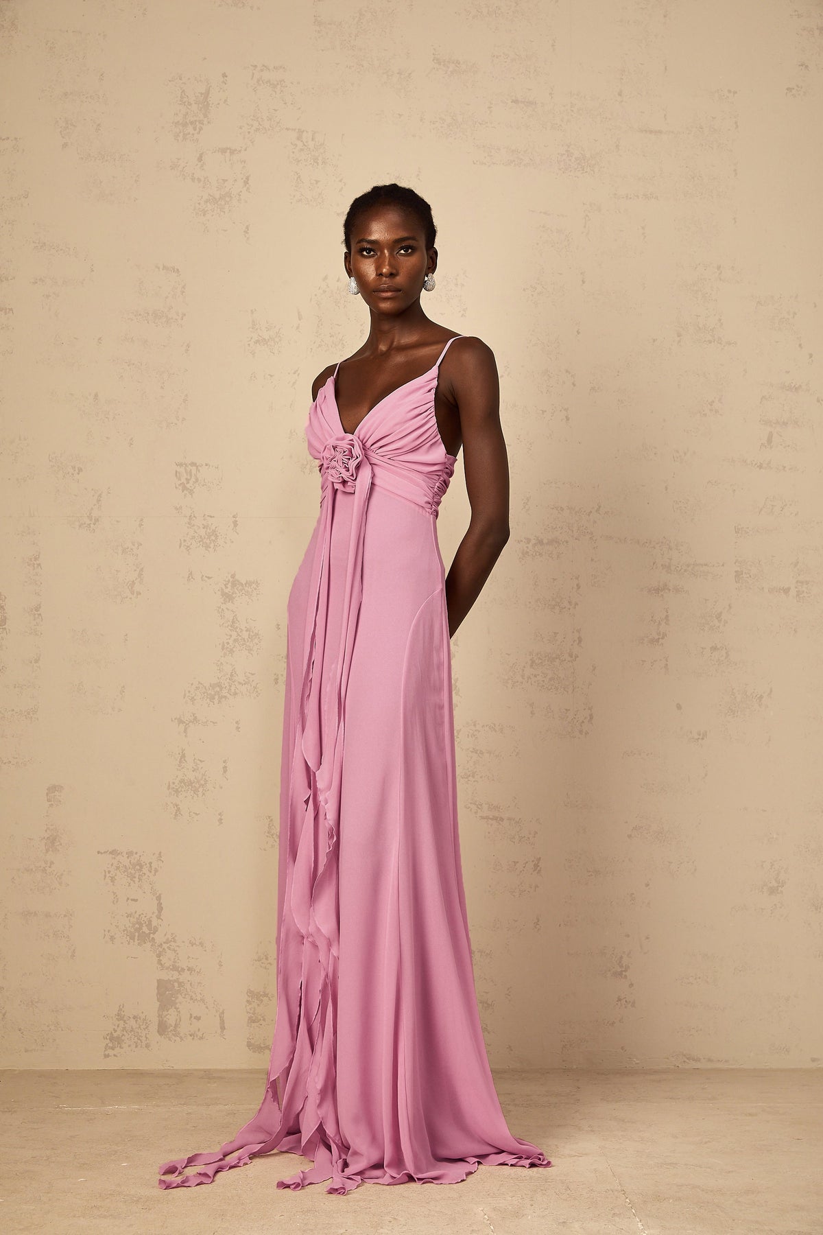 Ysandre Rose-Pink 3D Petal Tulle Maxi Dress (Final Sale)