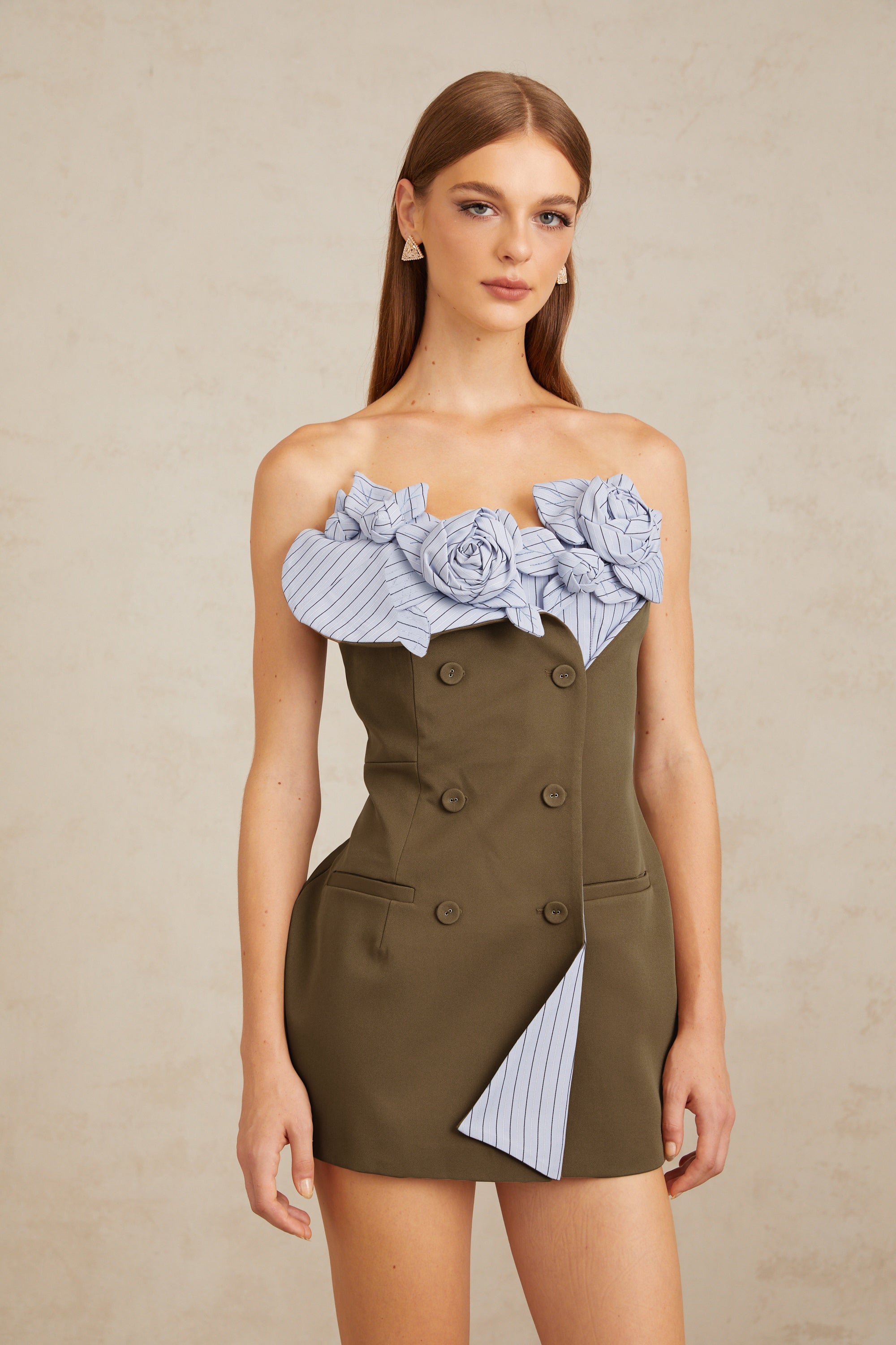 Johanna Brown Floral Panelled Mini Dress