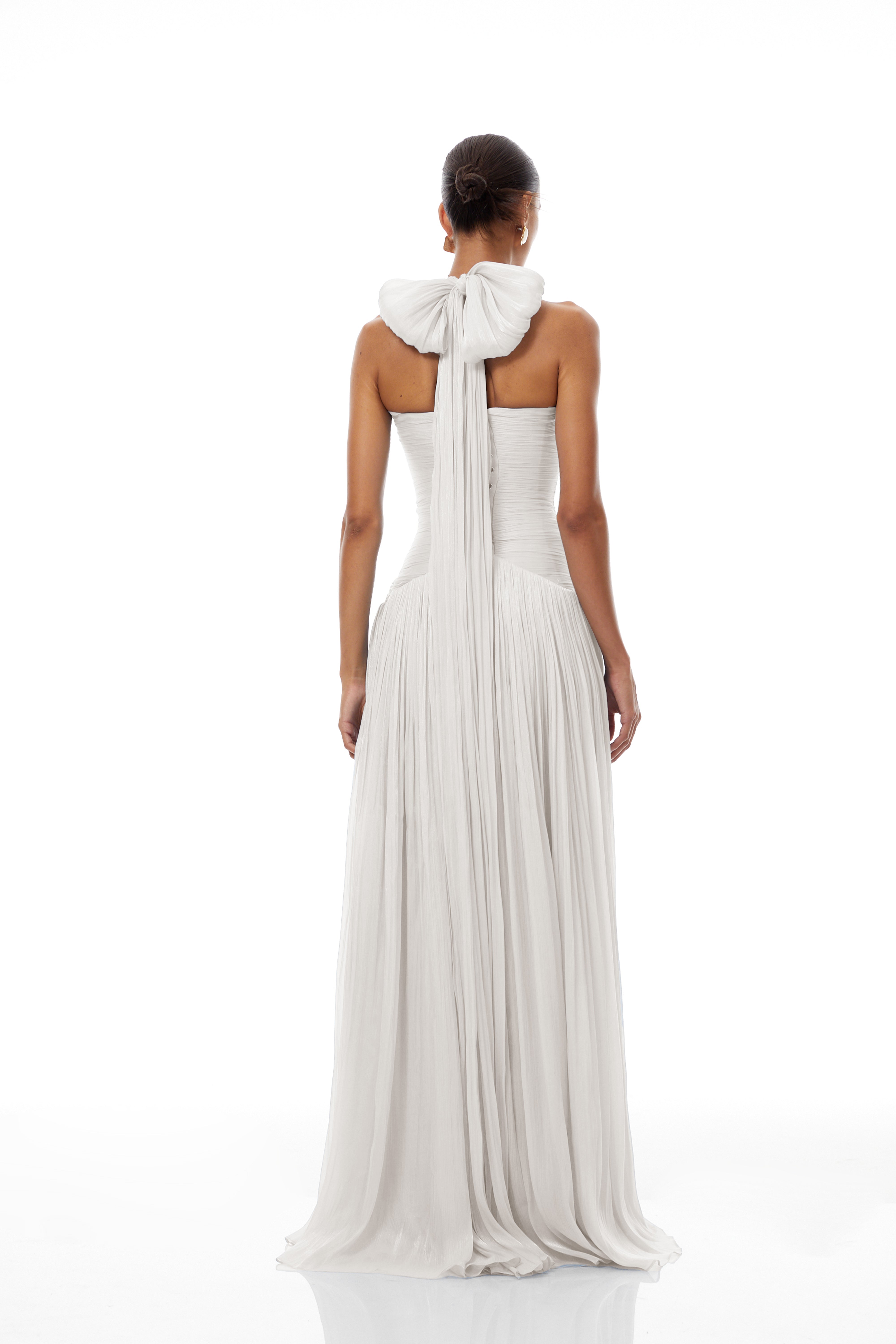Térébenthine White Glossy Gathered Maxi Dress (Final Sale-US Only)