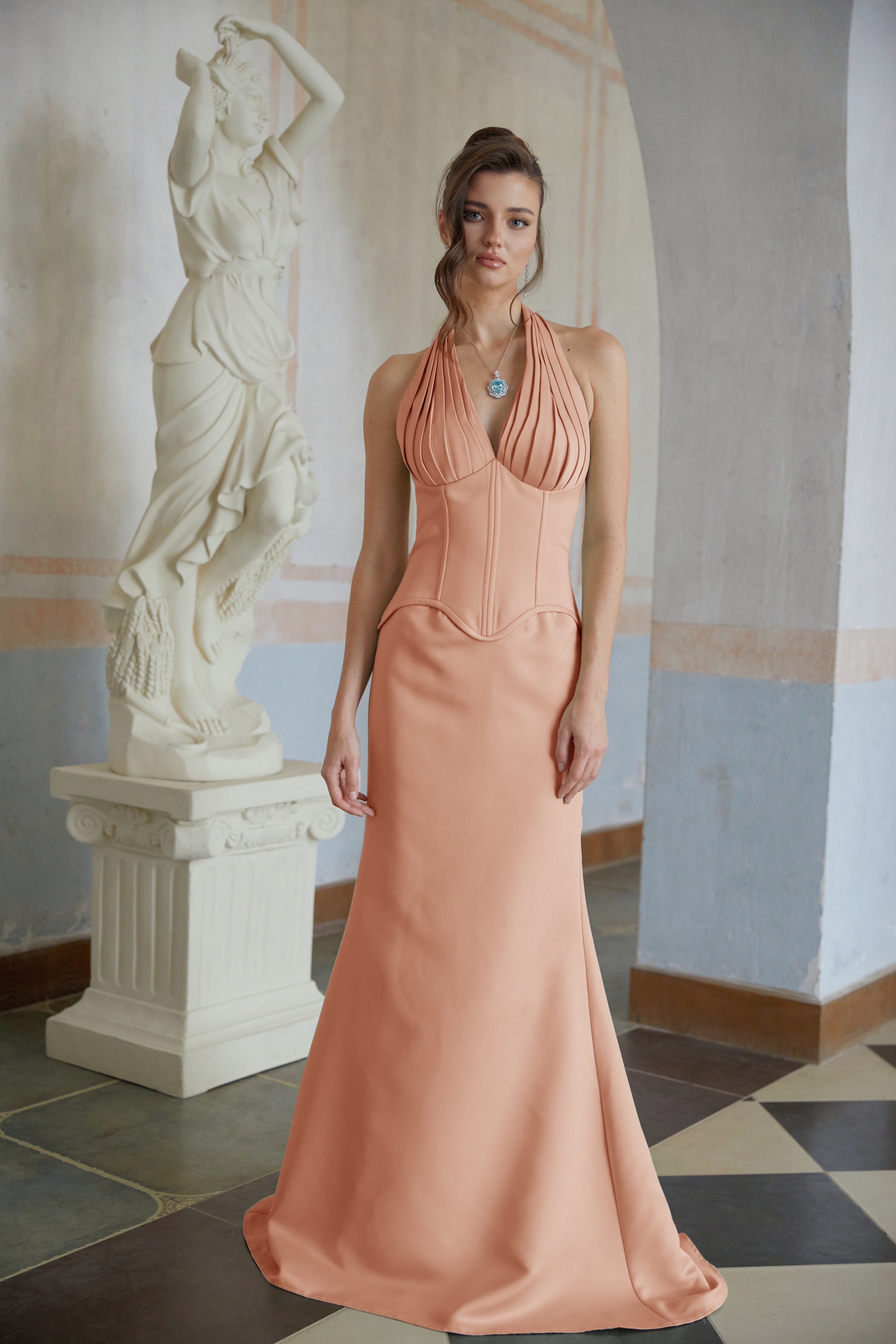 Aurélie Orange Halterneck Mermaid Maxi Dress (Final Sale-US Only)