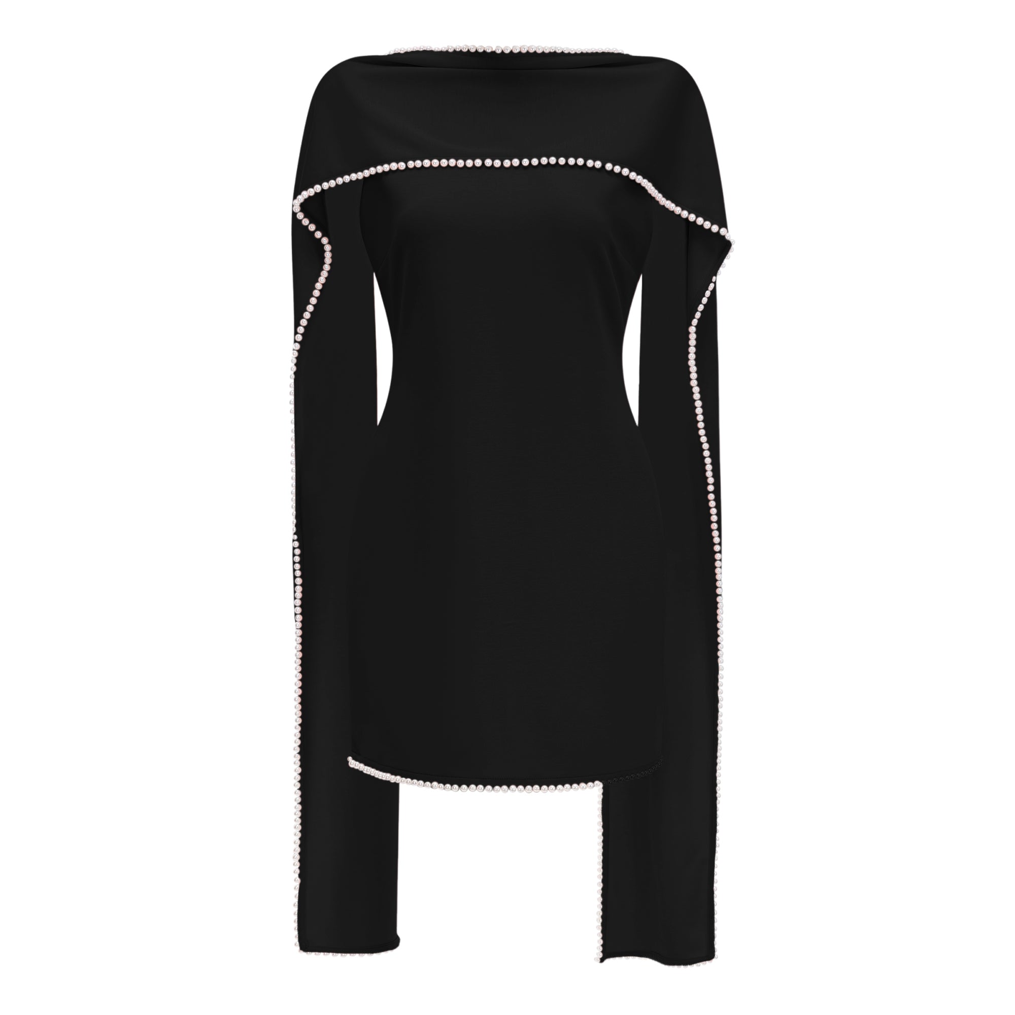 Piroska Black Sleeveless Pearl Trim Mini Dress