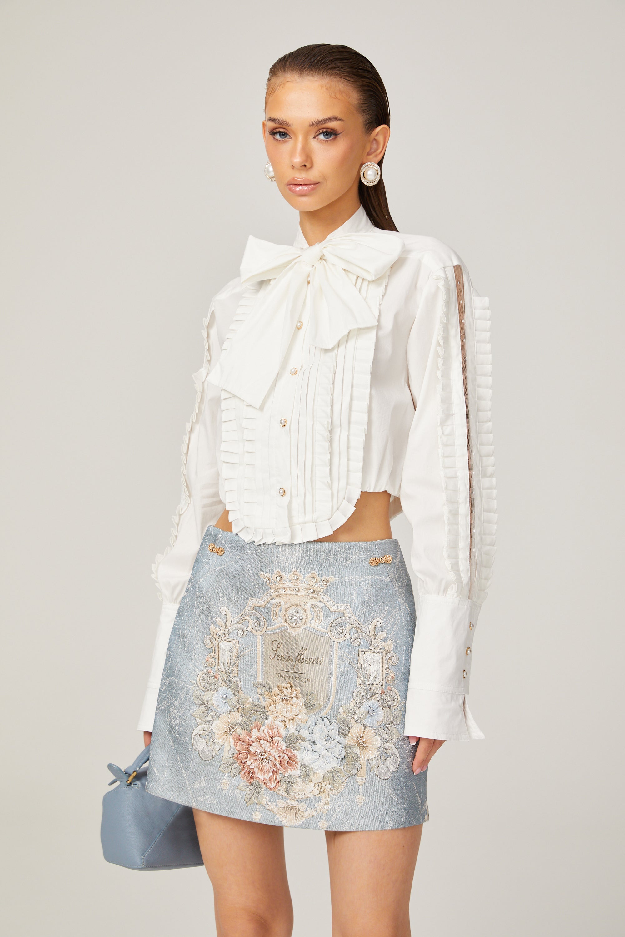 Aliénor blue embroidered mini skirt (Final Sale-US Only)