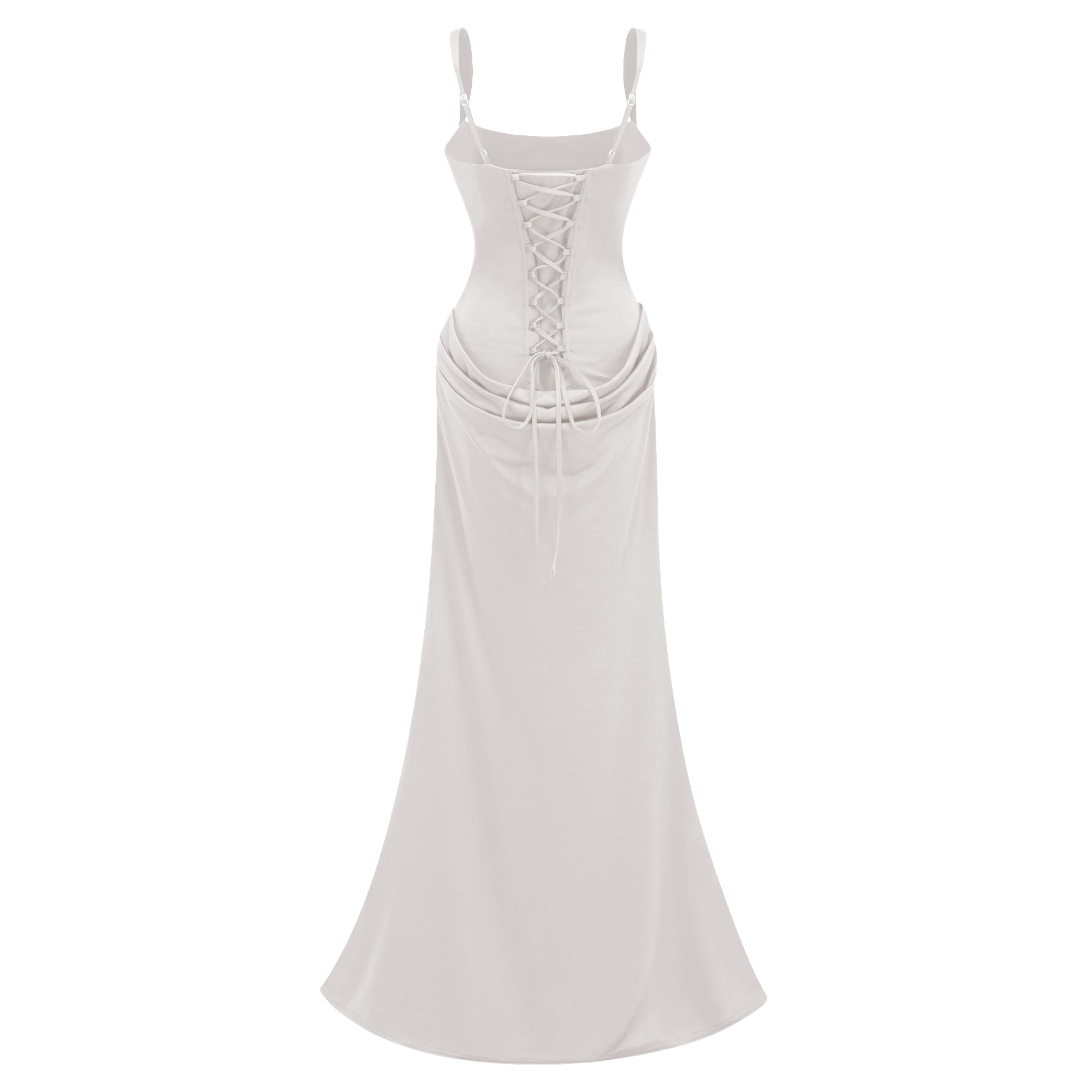 Paulette White Ruched Corset Maxi Dress