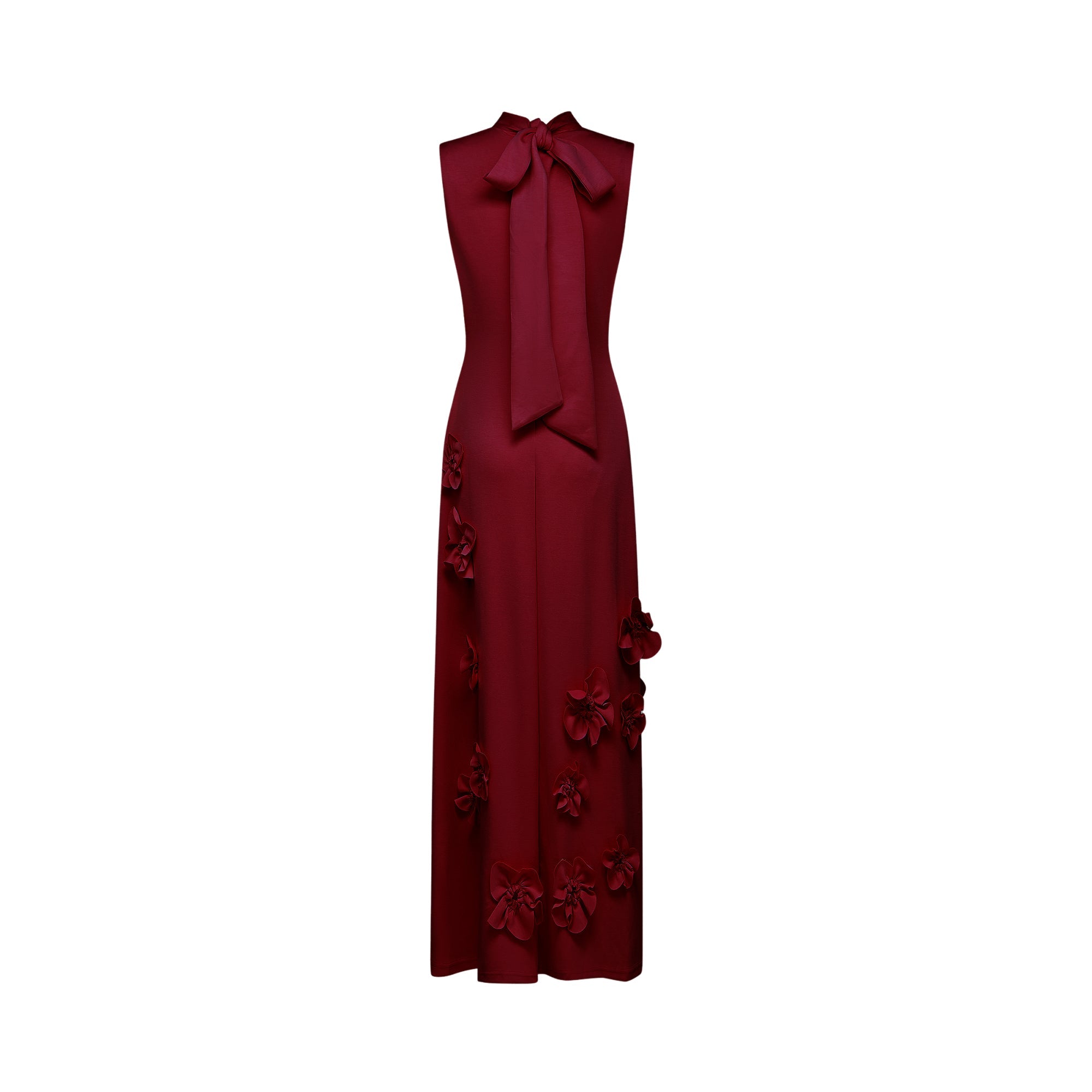 Magali Red Sleeveless Maxi Dress with Faux Flower & Bow-Tie Embellishment (Final Sale-US Only)
