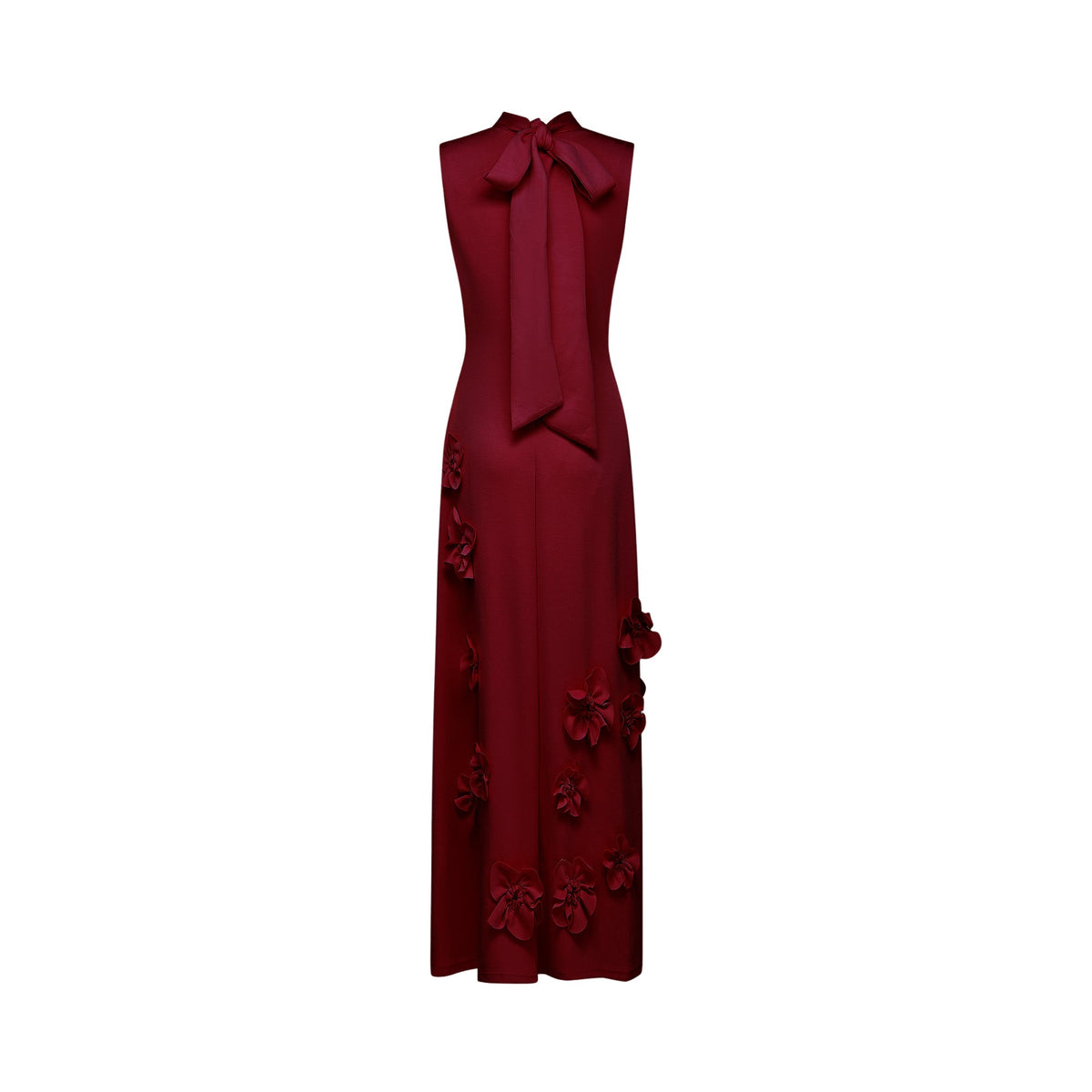 Magali Red Sleeveless Maxi Dress with Faux Flower & Bow-Tie Embellishment (Final Sale-US Only)
