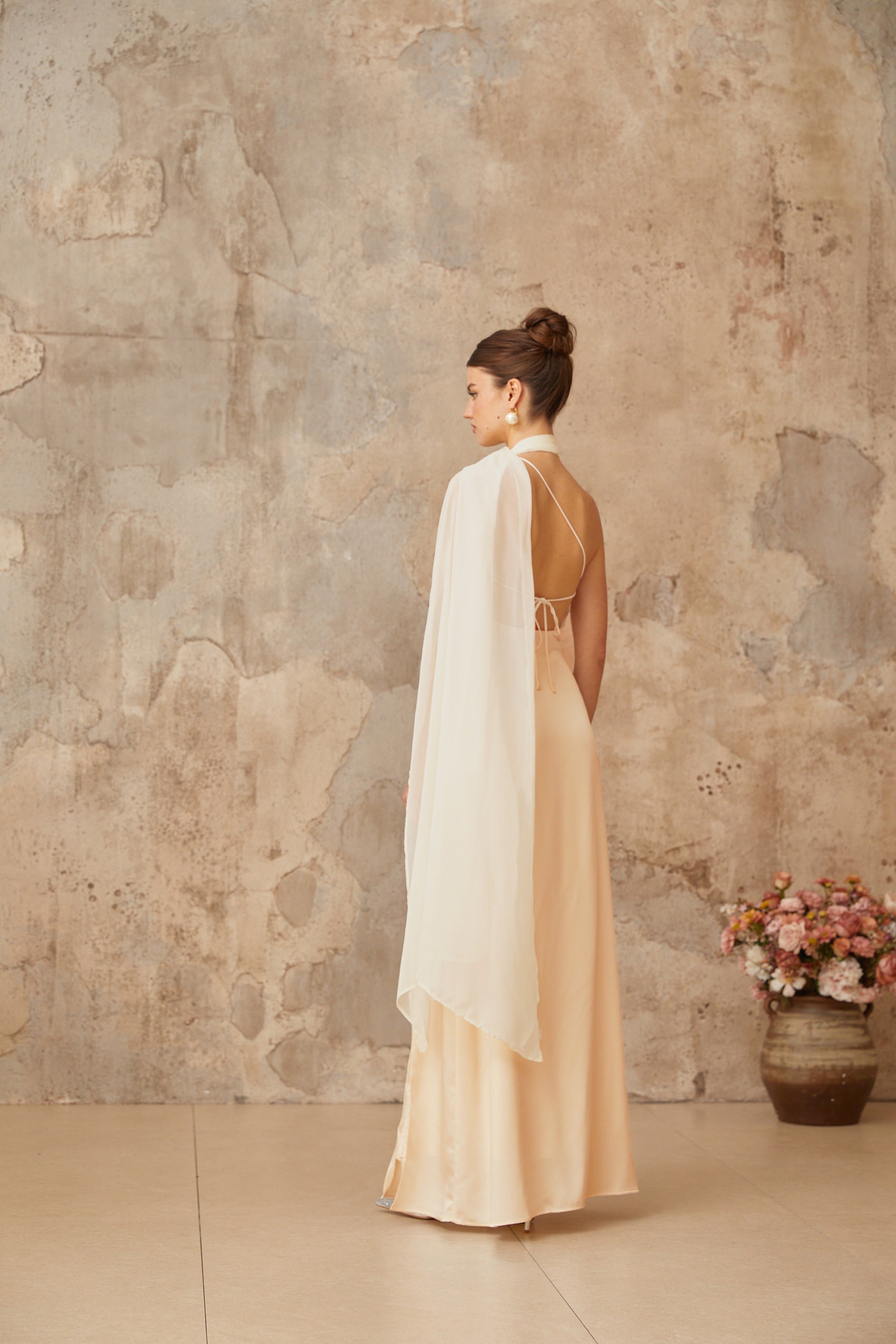 Thérèse neutral scarf-design satin maxi dress (Final Sale-US Only)