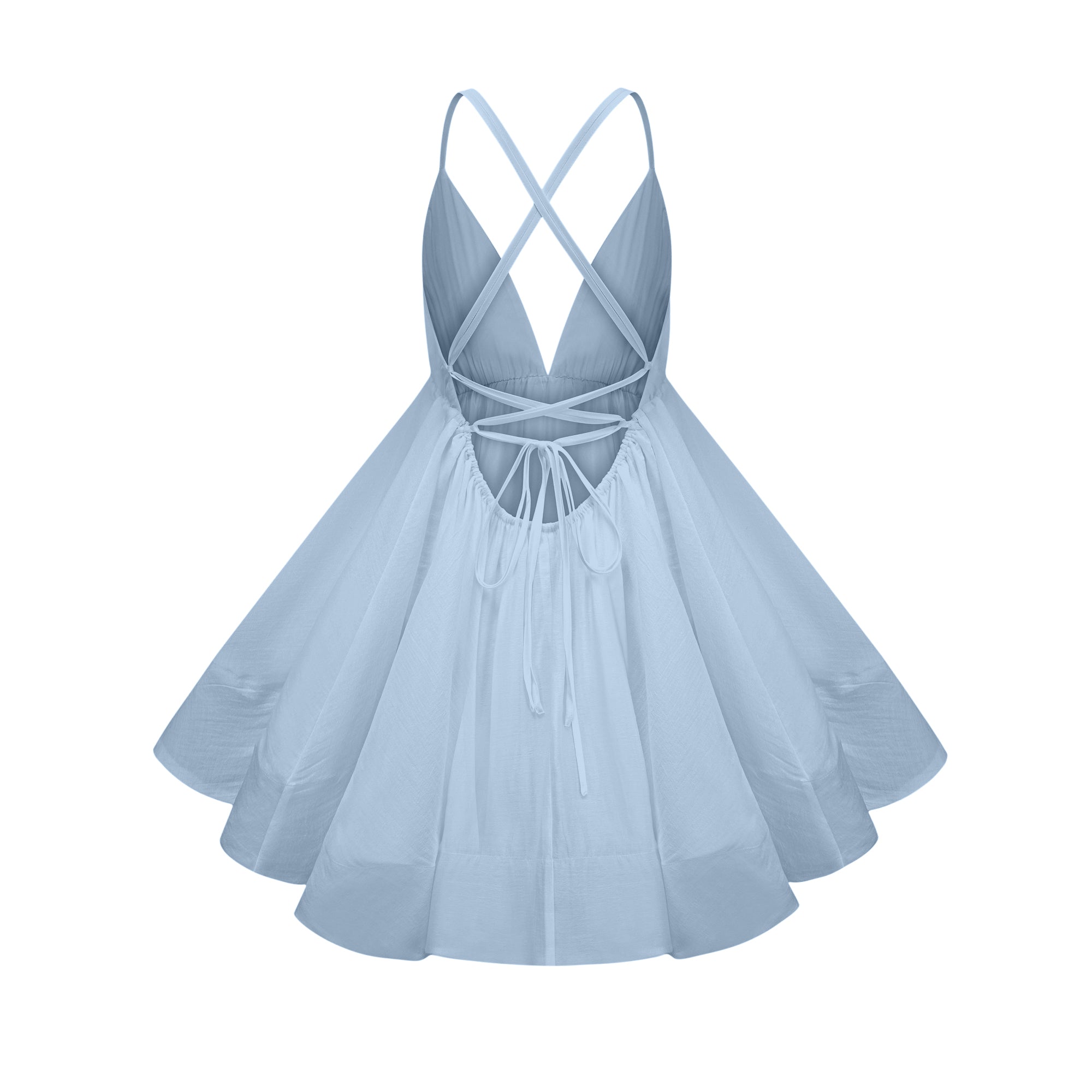 Quincie Blue Shirred Flounced Mini Dress