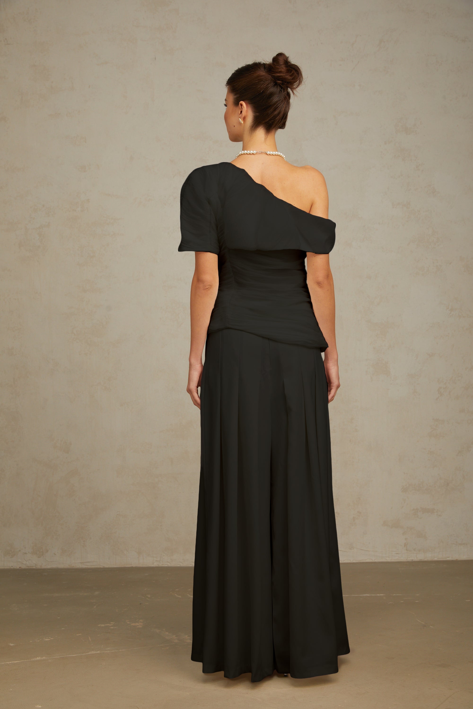 Adèle creased top & trousers matching set in Black (Final Sale)