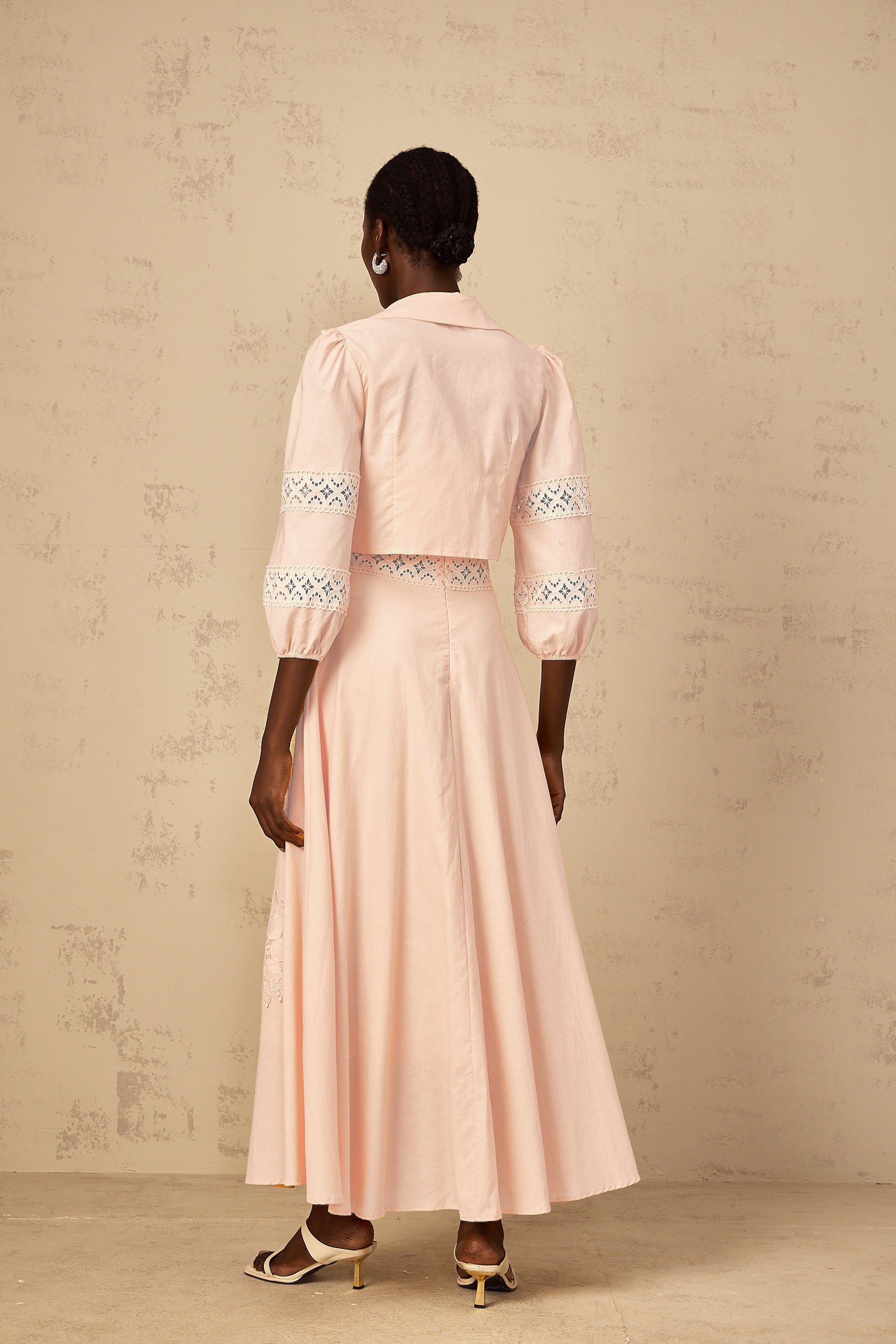 Romy Pink Floral Embroidered Blouse & Dress Set
