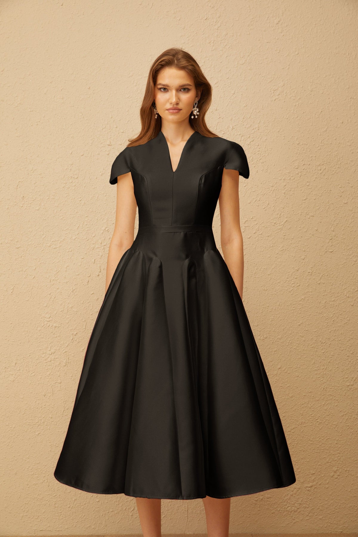 Aventin Black Godet Design Midi Dress (Final Sale-US Only)