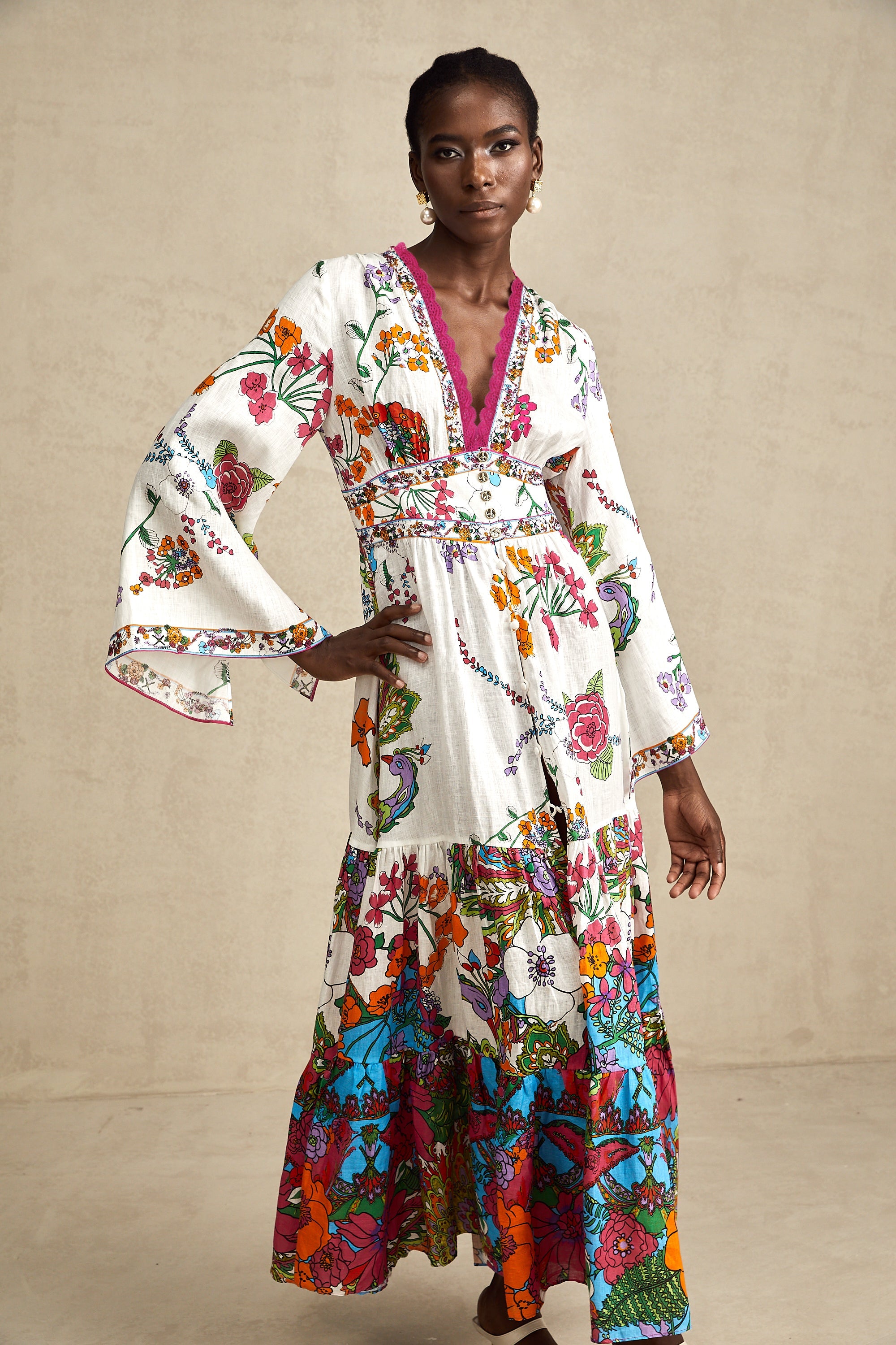 Hélène floral-print V-neck midi dress